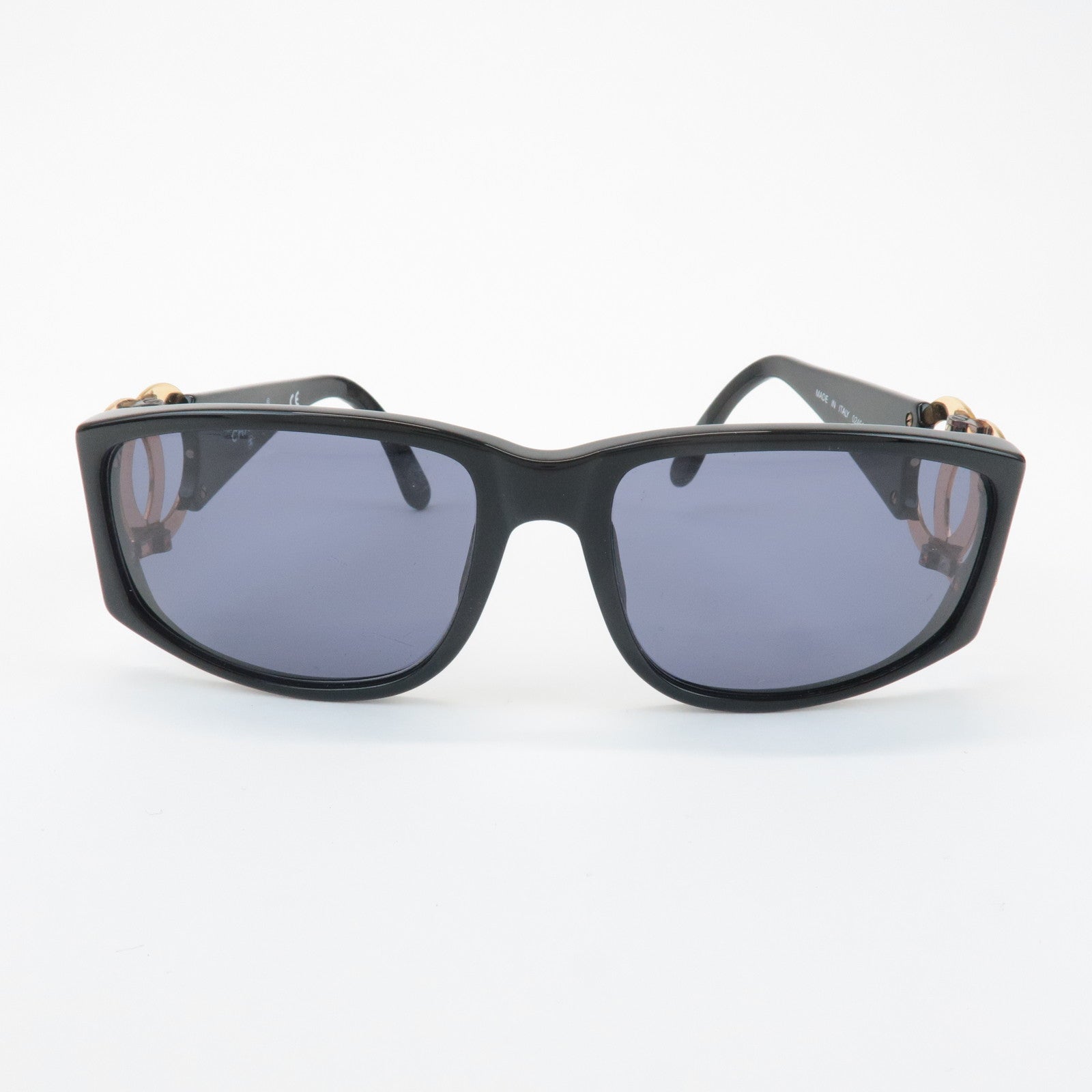 CHANEL COCO Mark Plastic Sunglasses Black Gold 02461 94305 Used