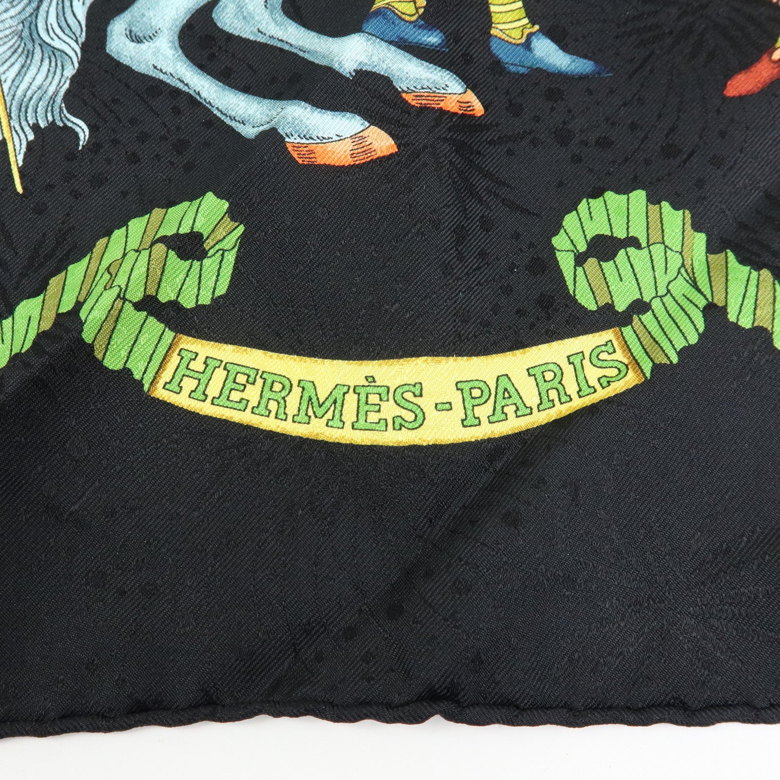 HERMES Carre 90 Silk 100% Scarf LES FETES DU ROI SOLEIL Black