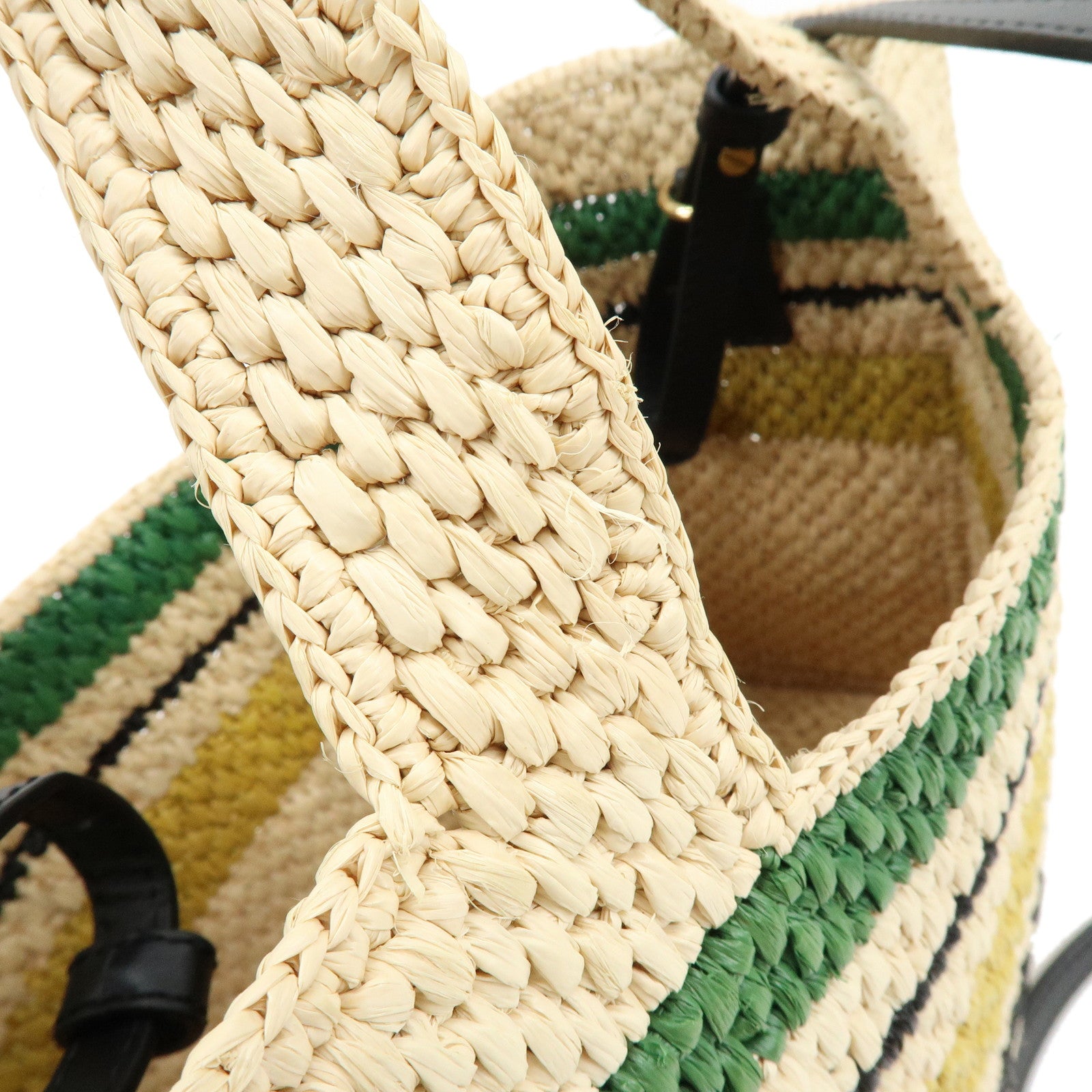 LOEWE Raffia Leather 2Way Hand Bag Shoulder Bag Natural Black Green