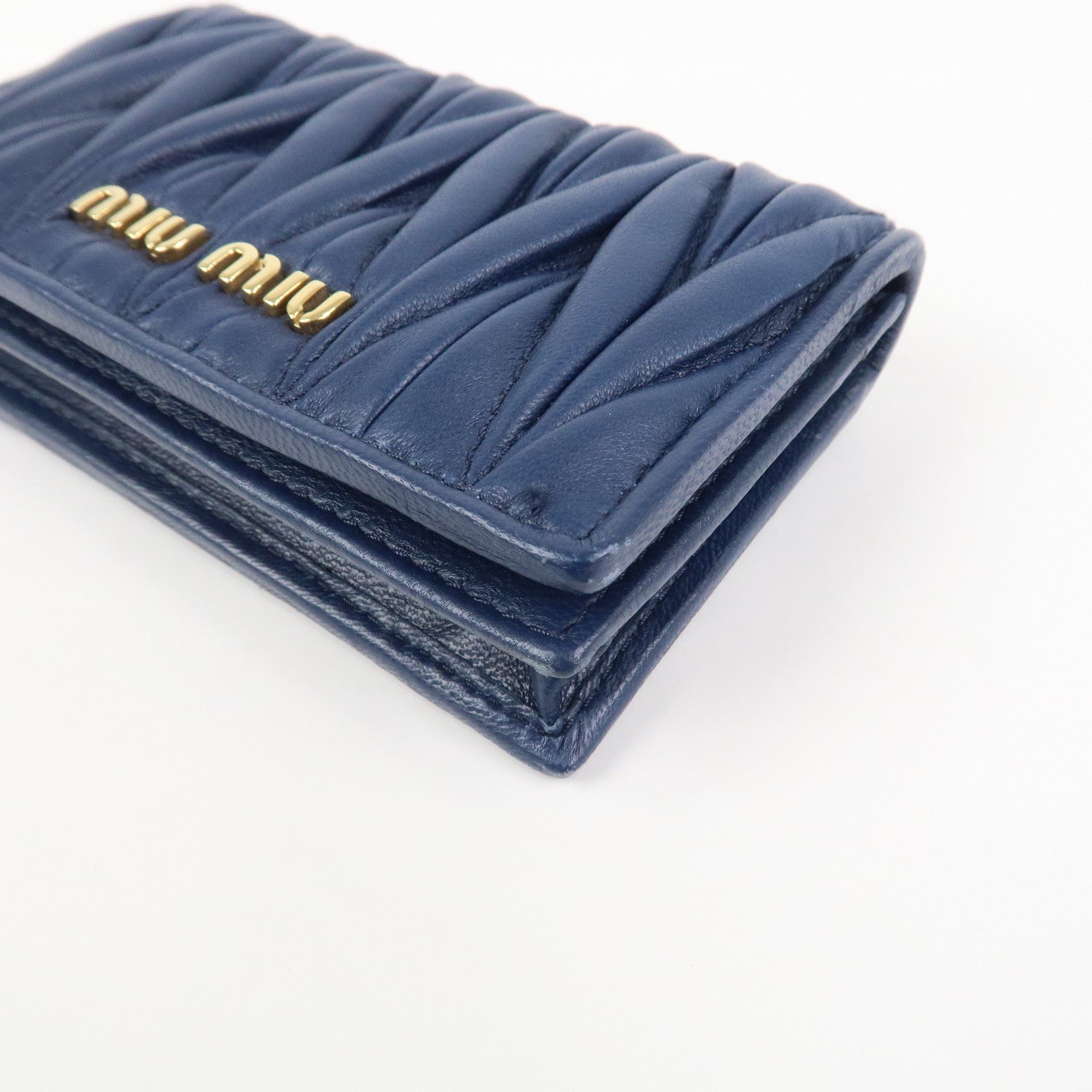 MIU MIU Matelasse Leather Keyring Card Case Card Holder Blue 5MC407
