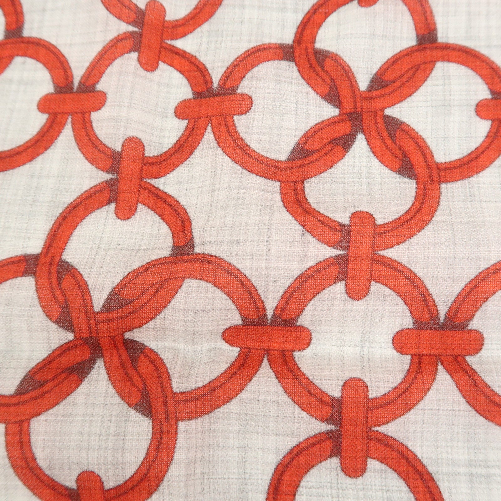 HERMES Rectangle Scarf Maillon et Chテェne Cashmere 100% Gray Red