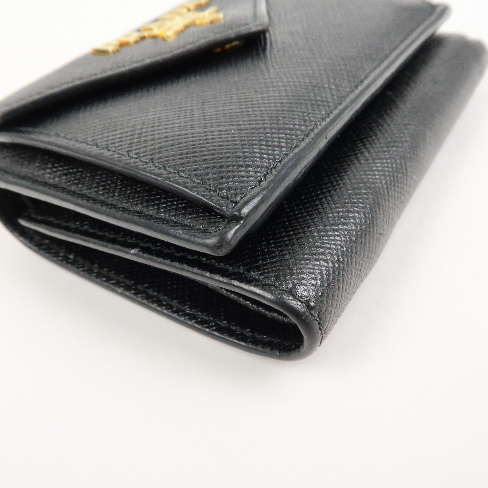 PRADA Logo Saffiano Metal Tri-fold Small Wallet Black 1MH021