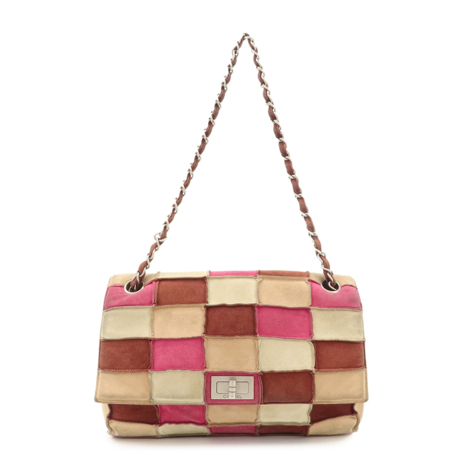 CHANEL 2.55 Suede Patchwork Chain Shoulder Bag Multicolor A14528 Used