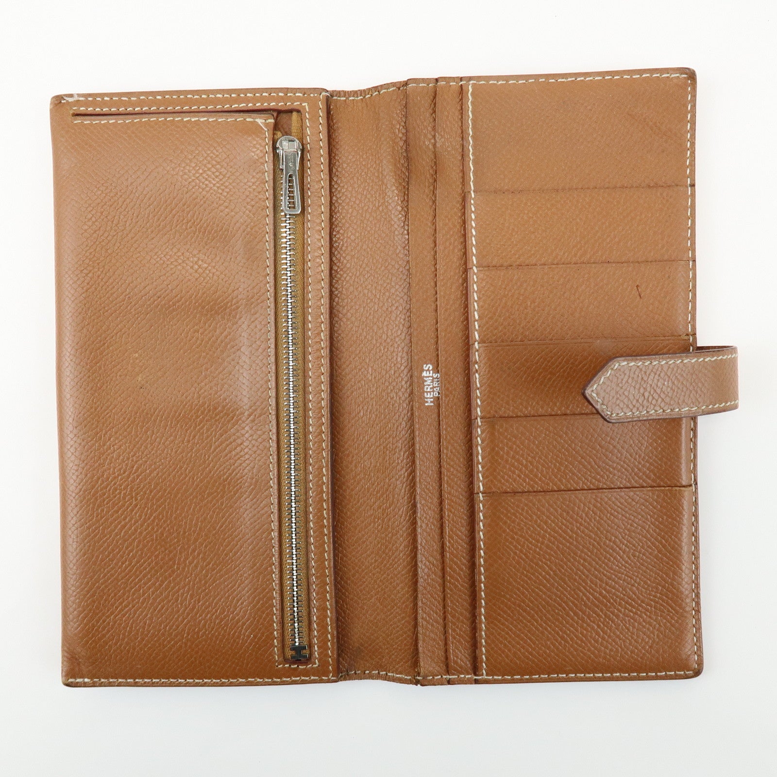 HERMES Béarn Classic Leather Long Wallet Chevrelle Gold