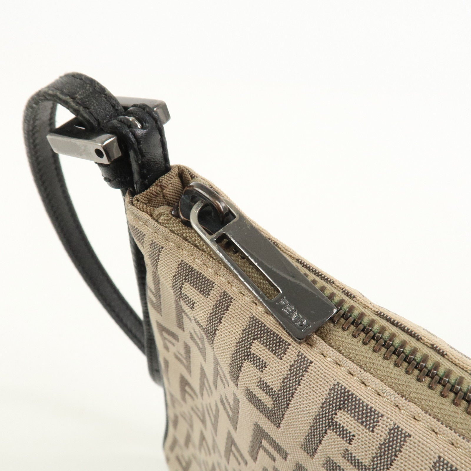 FENDI Zucchino Canvas Leather Shoulder Bag Crossbody Bag 8BT047