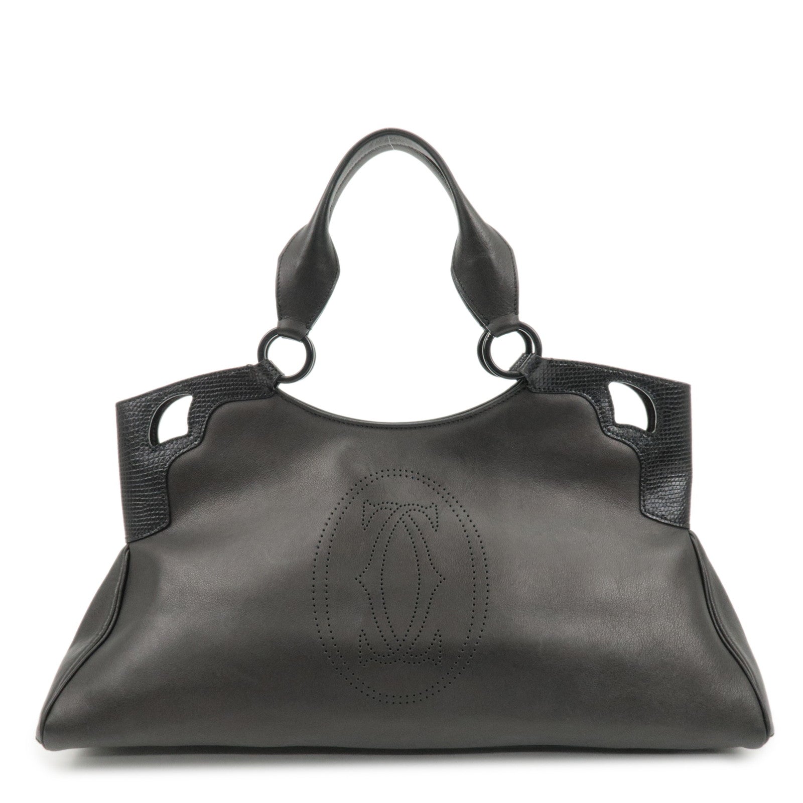 Cartier Must Line Leather Marcello Hand Bag Black Used