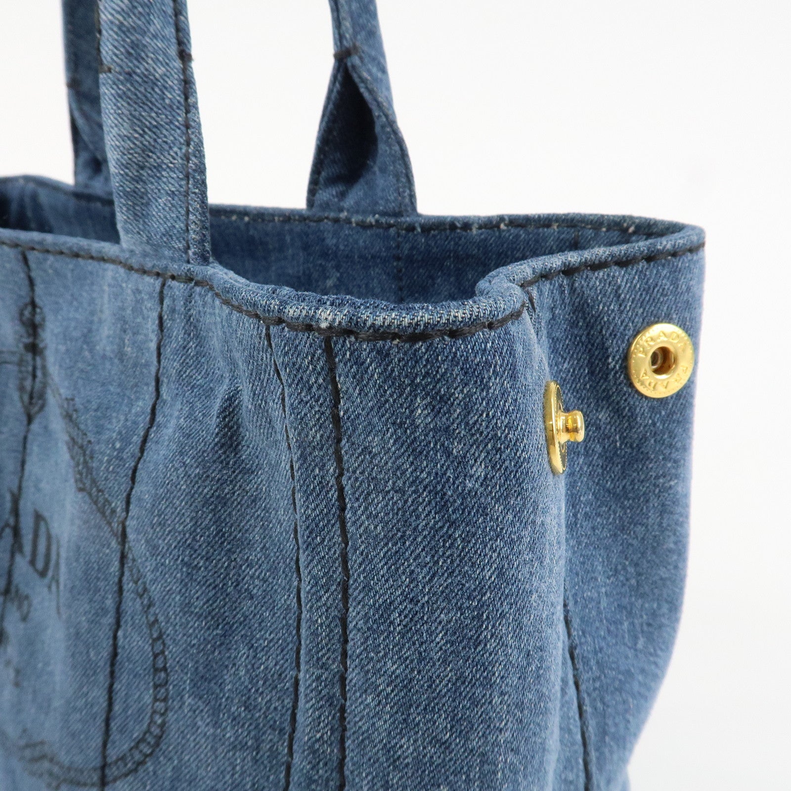 PRADA Logo Canapa Mini Denim 2Way Tote Bag Shoulder Bag Blue 1BG439 Used