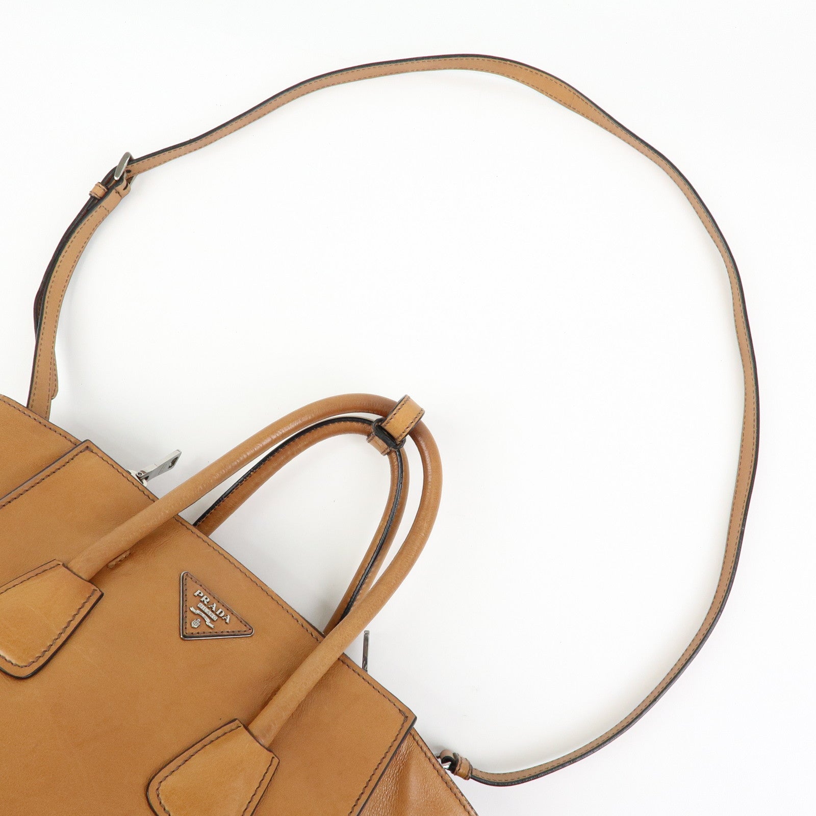 PRADA Triangle Logo Calf Leather 2Way Bag Hand Bag Brown BN2625