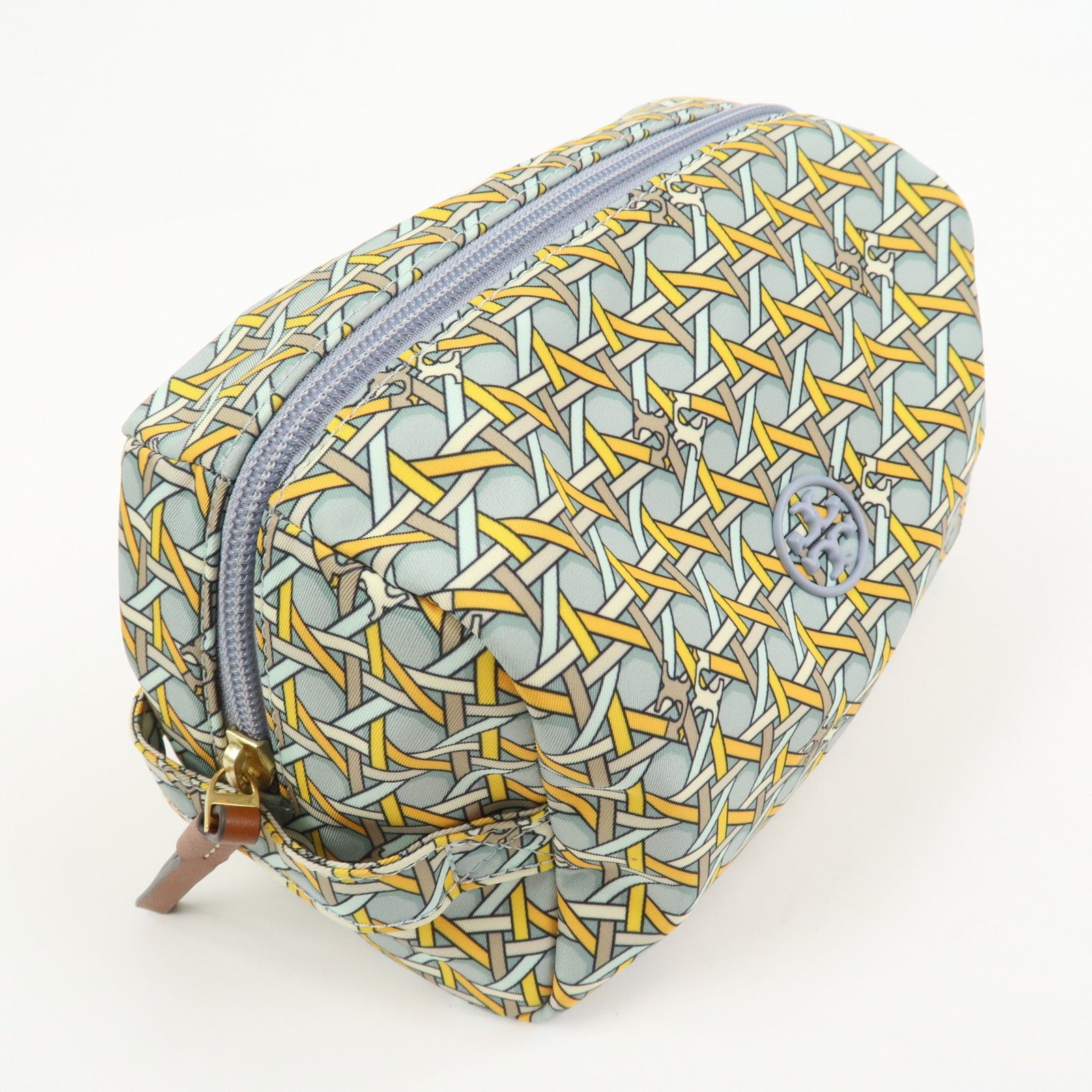 TORY BURCH Logo Nylon Pouch Cosmetics Pouch Makeup Bag Blue Yellow