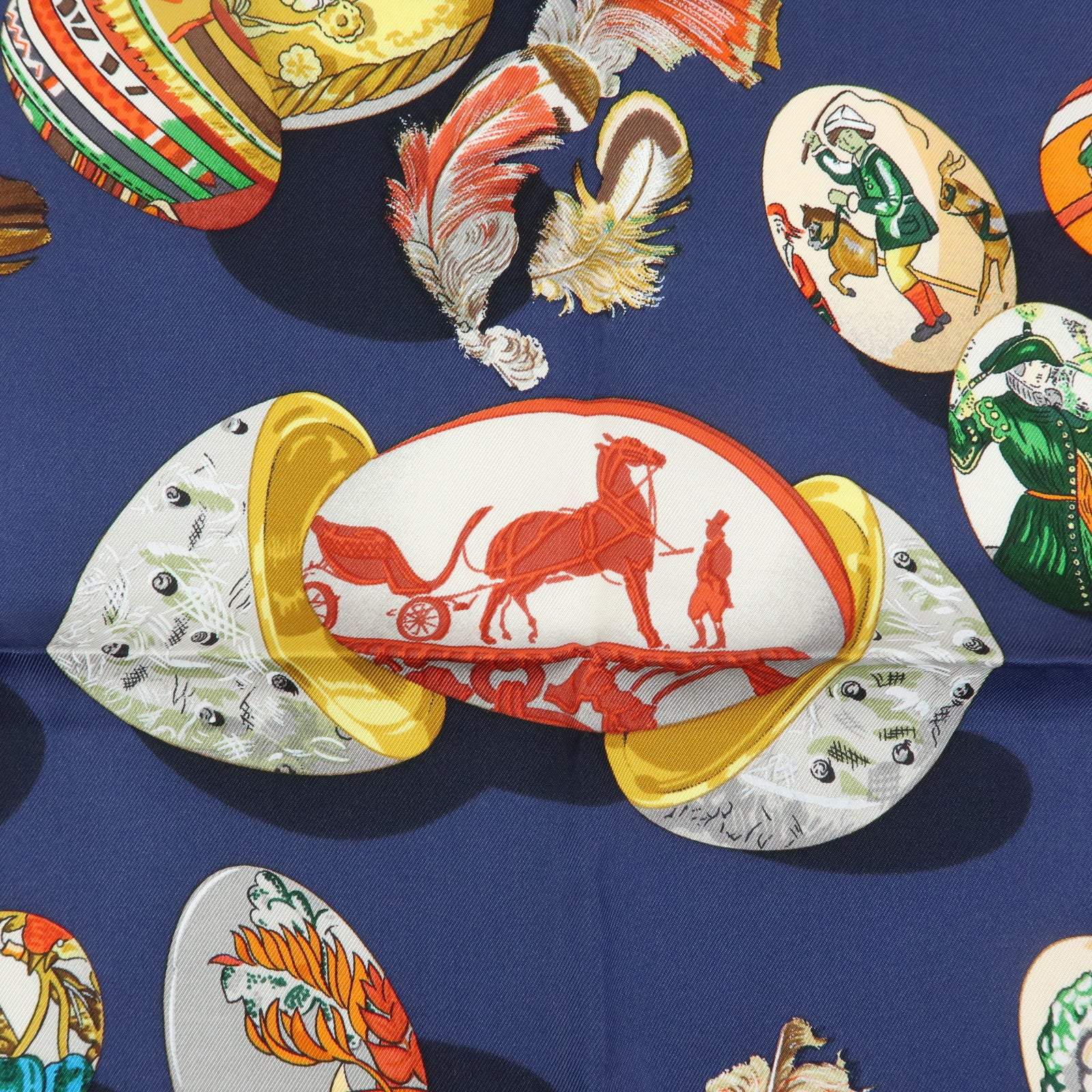 HERMES Carre 90 Silk 100% Scarf COUVEE D HERMES Egg Print Navy Red