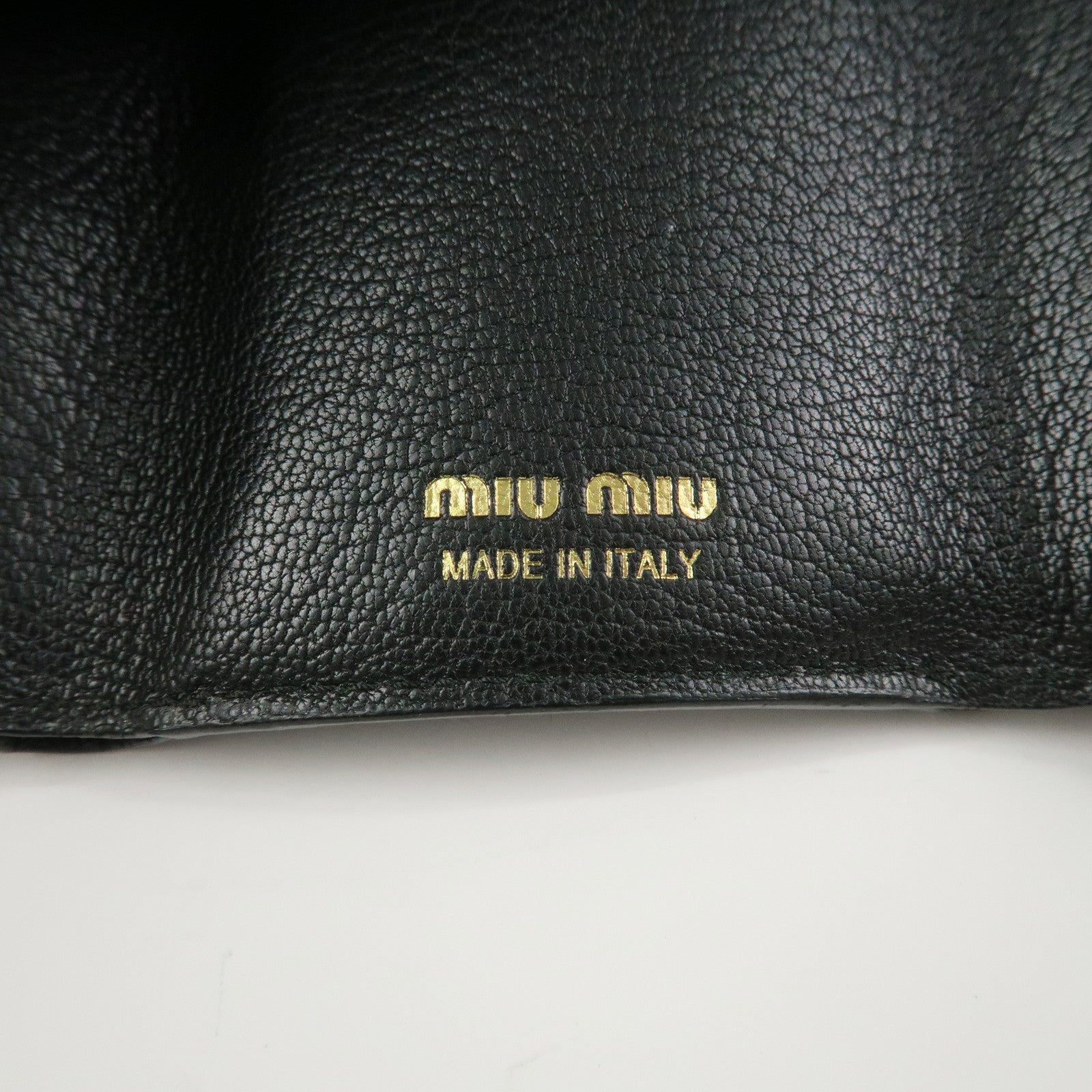 MIU MIU Logo Leather Tri-fold Compact Wallet Black 5MH020