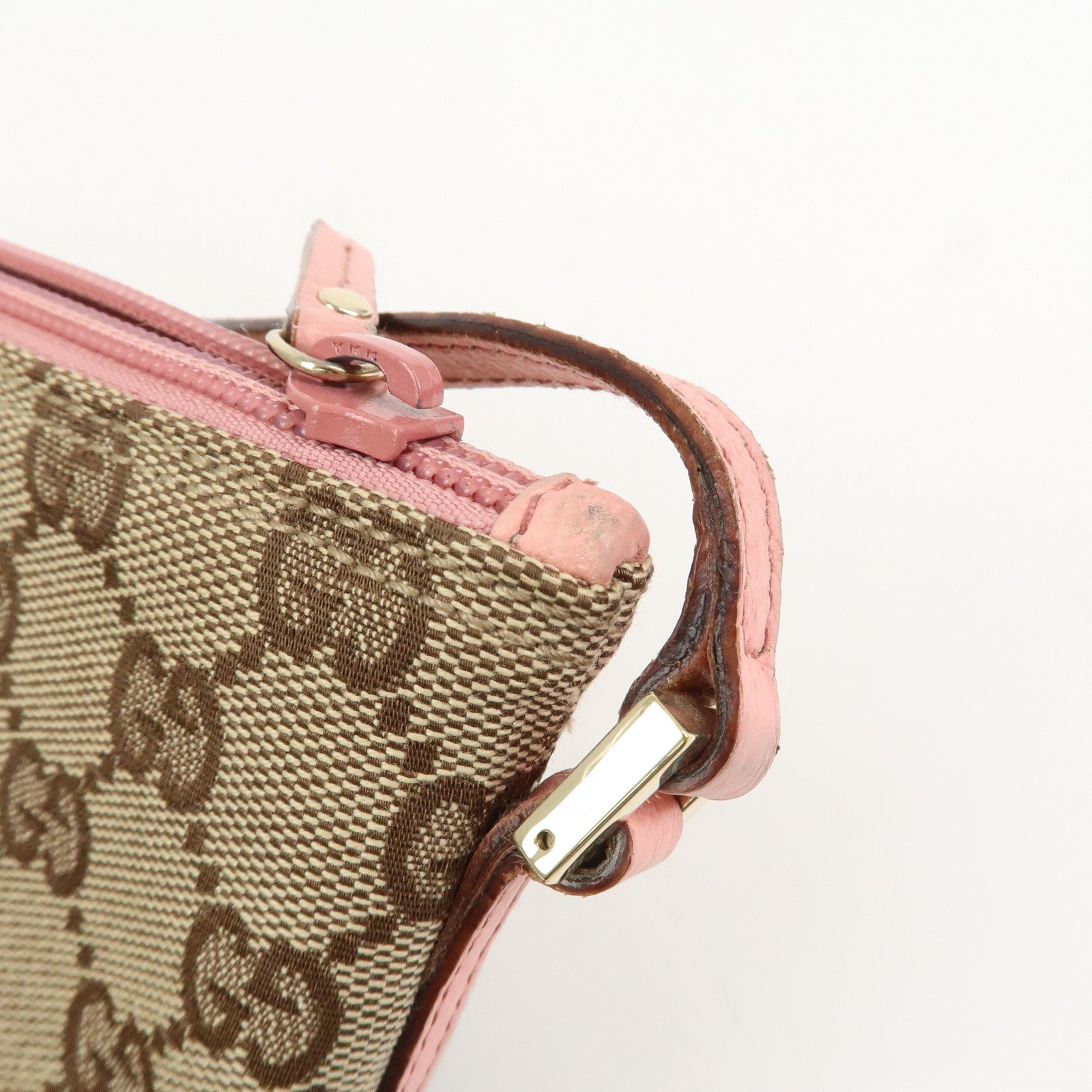 GUCCI Boat Bag GG Canvas Leather Hand Bag Beige Pink 07198