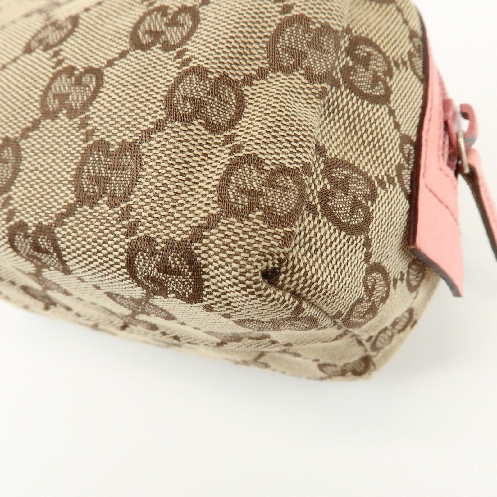 GUCCI GG Monogram Canvas Leather Cosmetic Pouch Beige Pink 29595