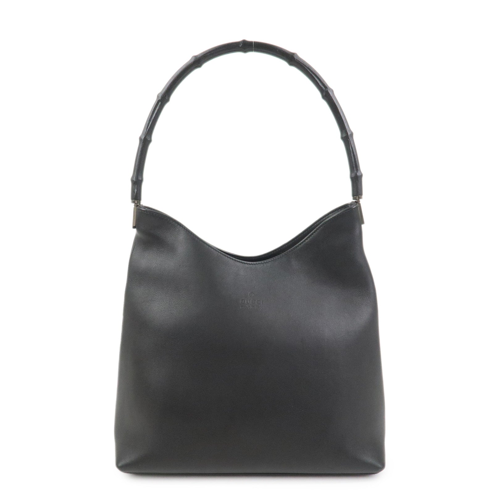 GUCCI Bamboo Leather Shoulder Bag Hand Bag Black 001 3244