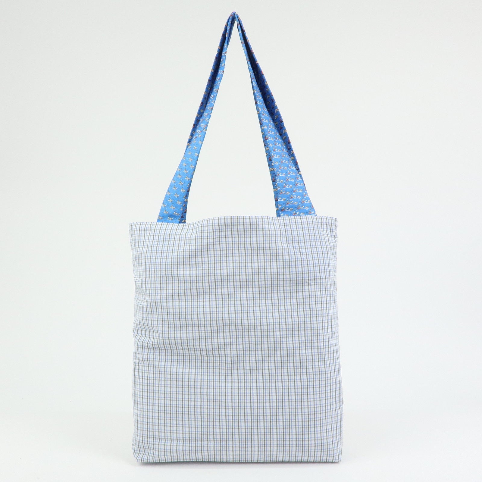 HERMES Silk Necktie Tote Bag Shoulder Bag Hand Bag Blue