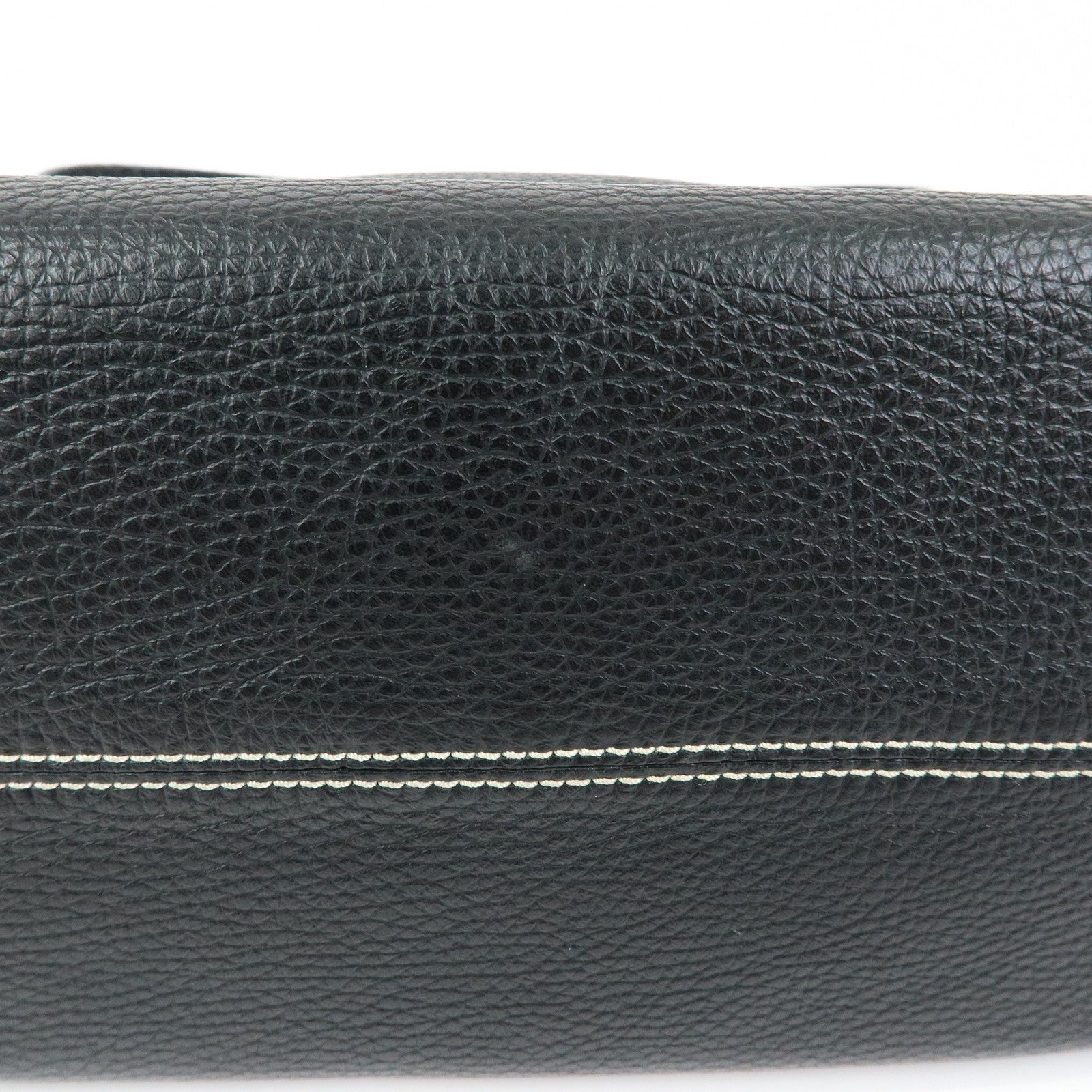 TOD'S Logo Stitches Leather Shoulder Bag Hand Bag Black