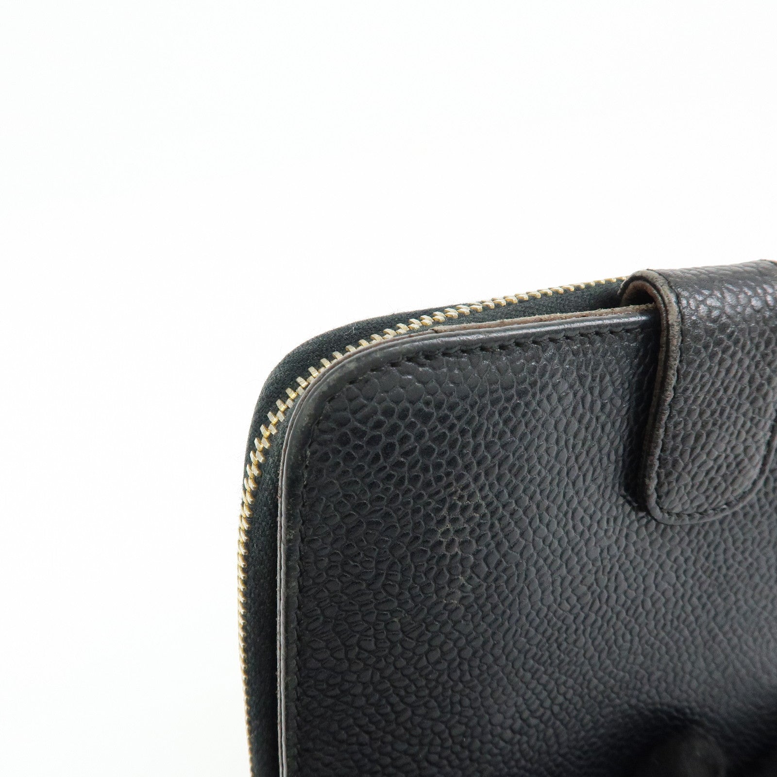 CHANEL COCO Mark Cavairskin Compact Bi-Fold Wallet Black