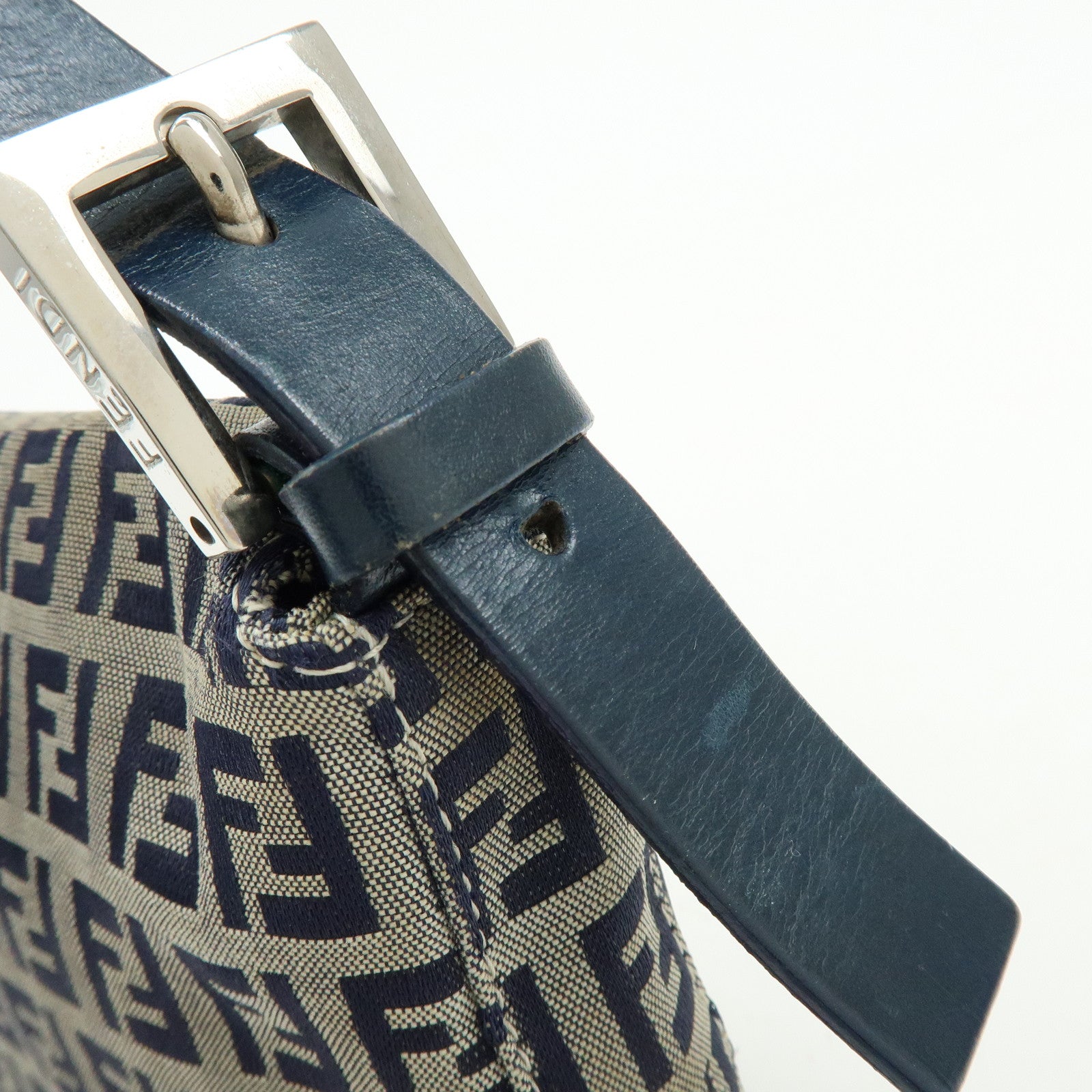 FENDI Mamma Baguette Zucchino Canvas Leather Shoulder Bag 26424
