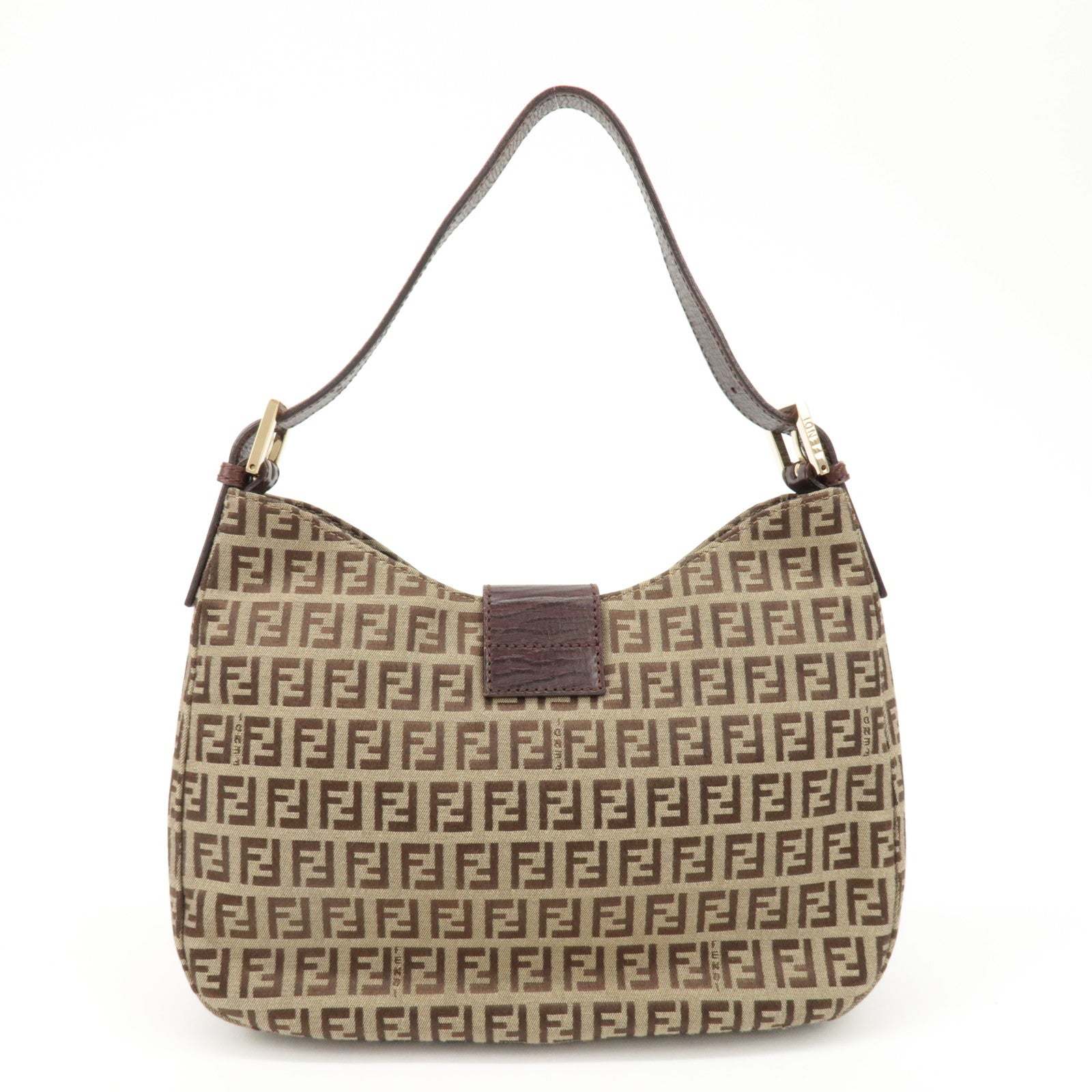 FENDI Zucchino Canvas Leather Shoulder Bag Beige Brown 8BR036 Used