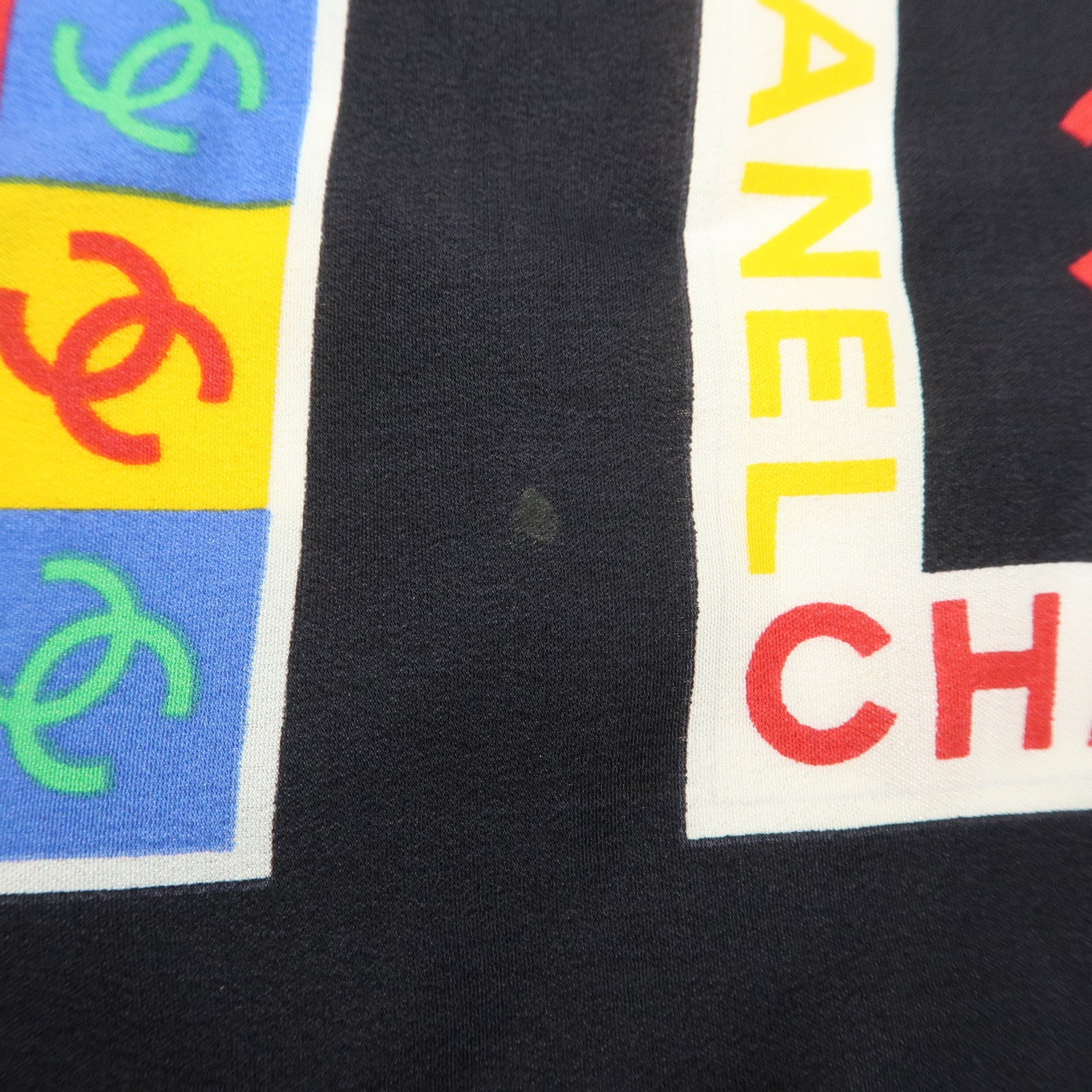 CHANEL COCO Mark Silk 100% Scarf 85×85 Black Multicolor