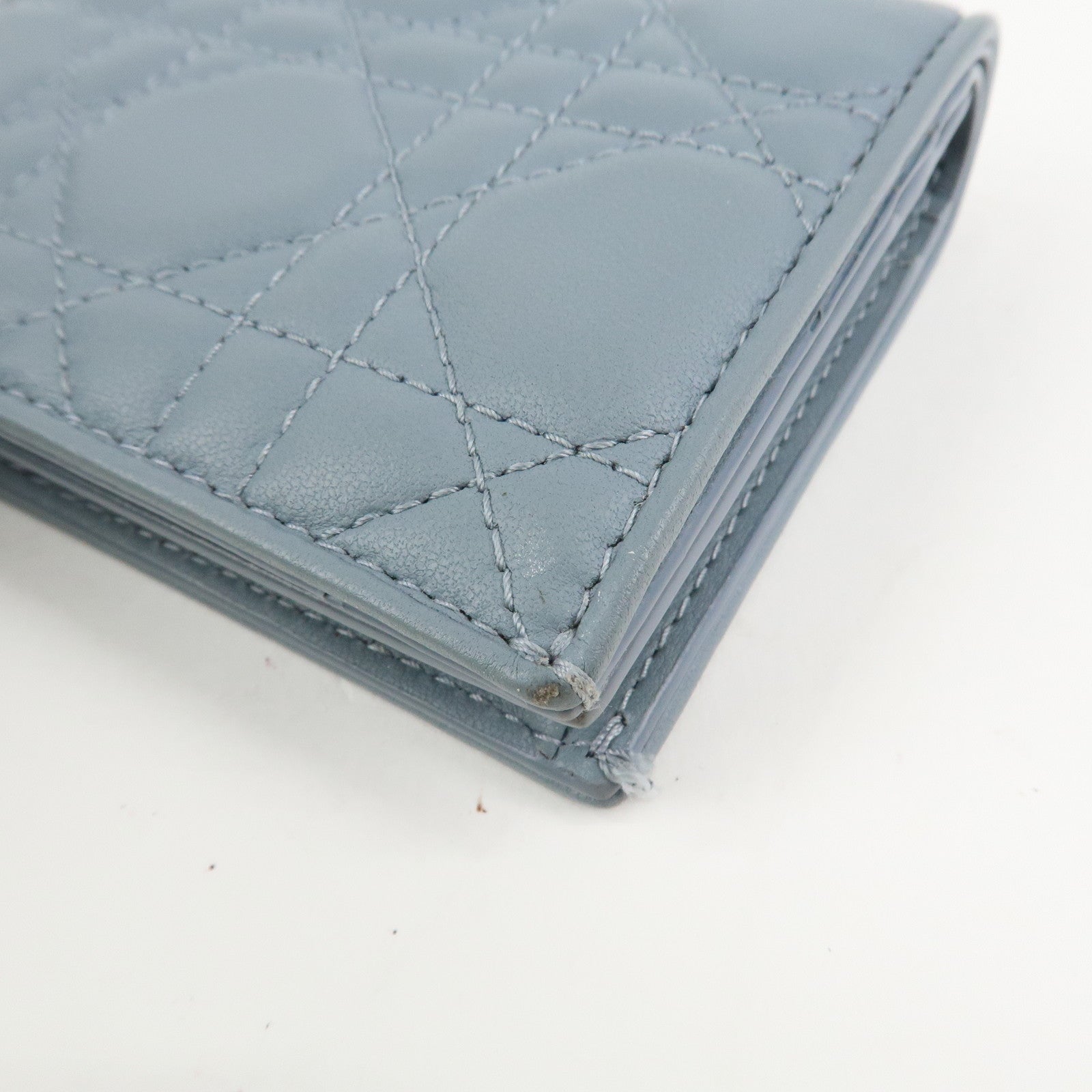 Christian Dior Cannage Leather Gardenia Wallet Gold Charm Blue Used