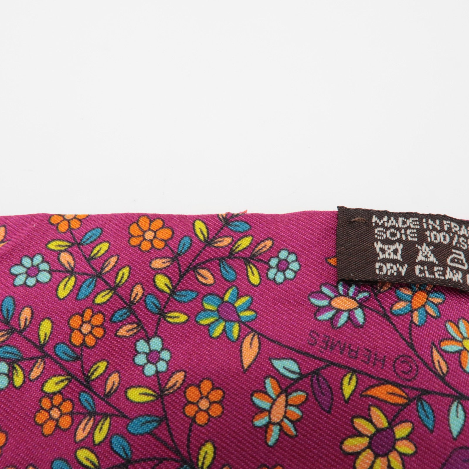HERMES Twilly 100% Silk Scarf LARBRE DE VIE Flower Print Pink