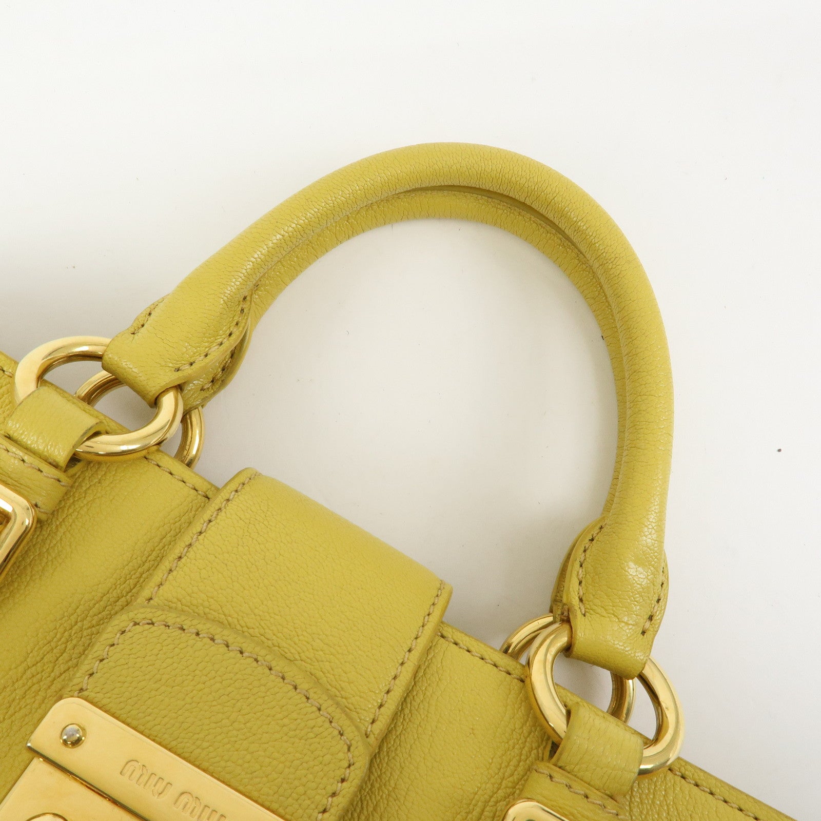 MIU MIU MADRAS Leather 2Way Bag Hand Bag Yellow RN0799