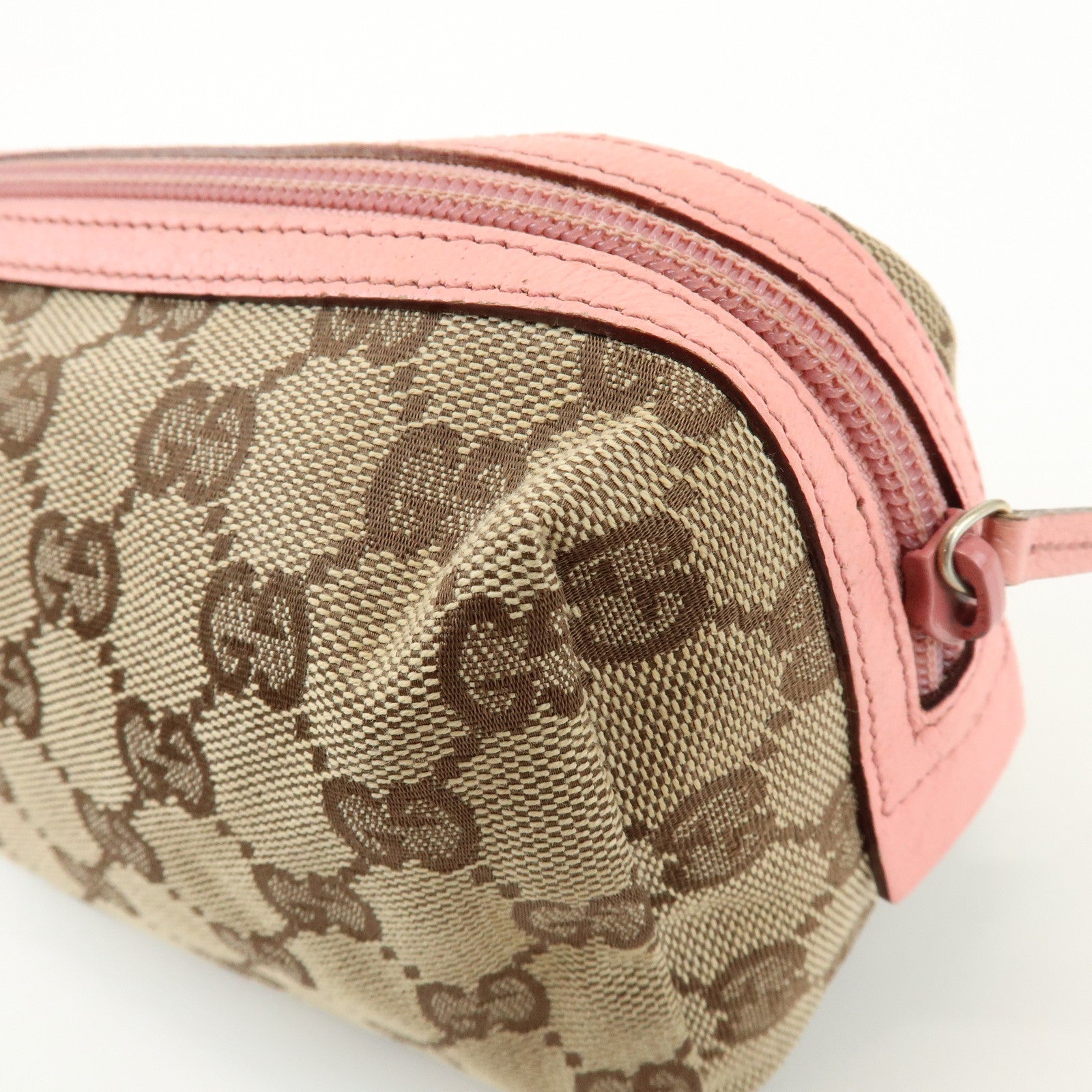 GUCCI GG Monogram Canvas Leather Cosmetic Pouch Beige Pink 29595