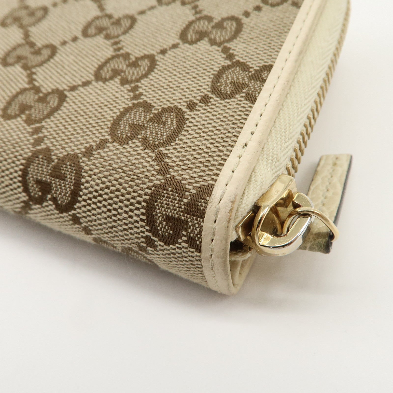 GUCCI GG Canvas Leather Bi-fold Wallet Beige Ivory 346056 Used