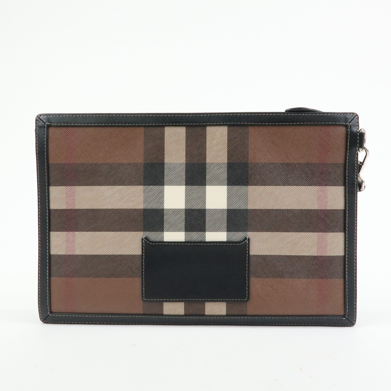 BURBERRY PVC Clutch Bag Flat Pouch Hand Bag Brown Black Ivory