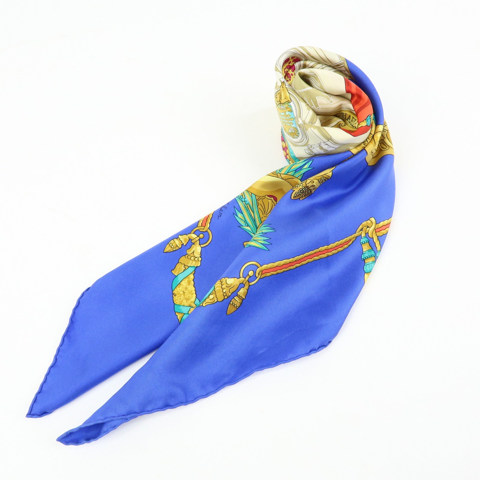 HERMES Carre 90 Silk 100% Scarf HOMMAGE A CHARLES GARNIER Blue