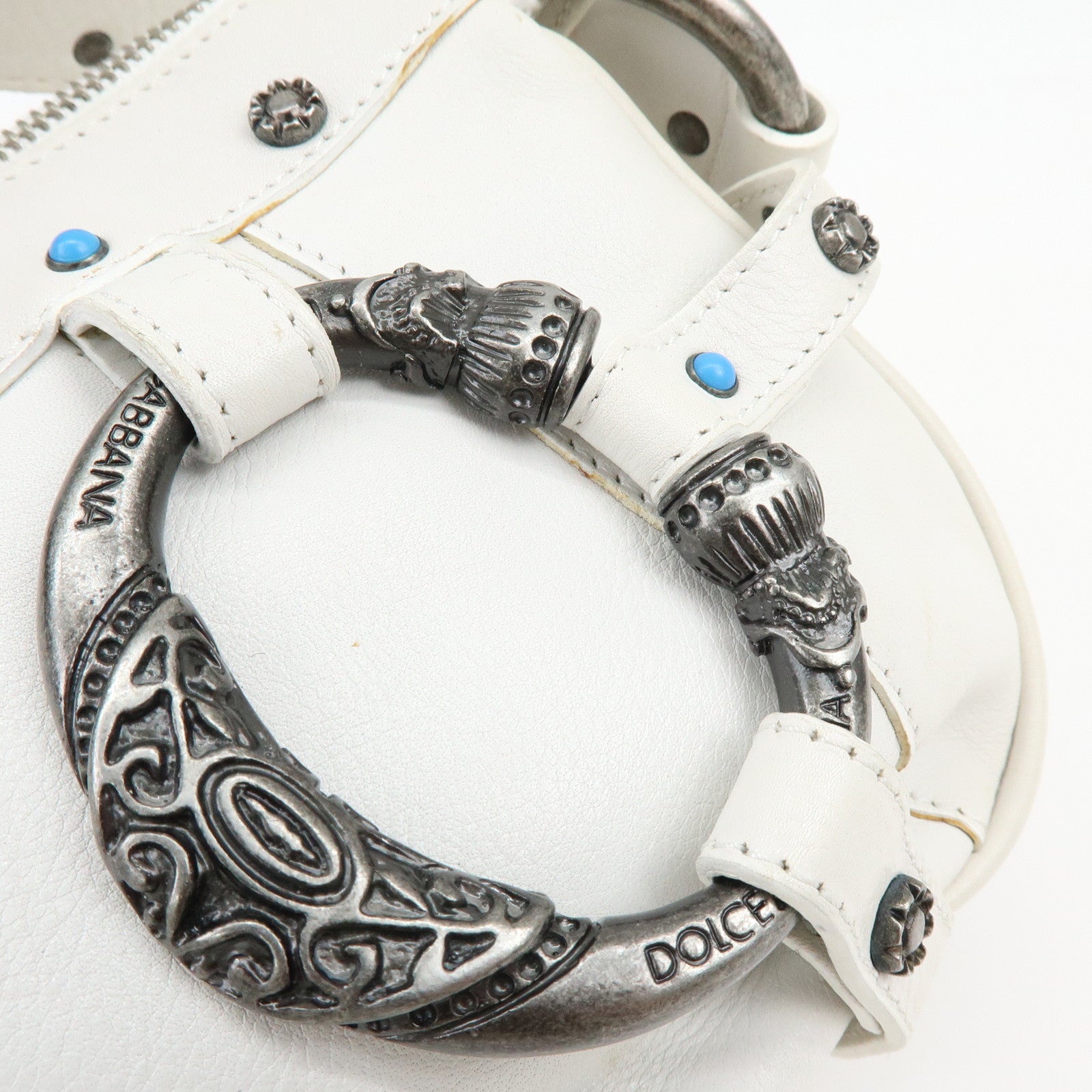 Dolce&Gabbana Leather Hand Bag Shoulder Bag Studs White