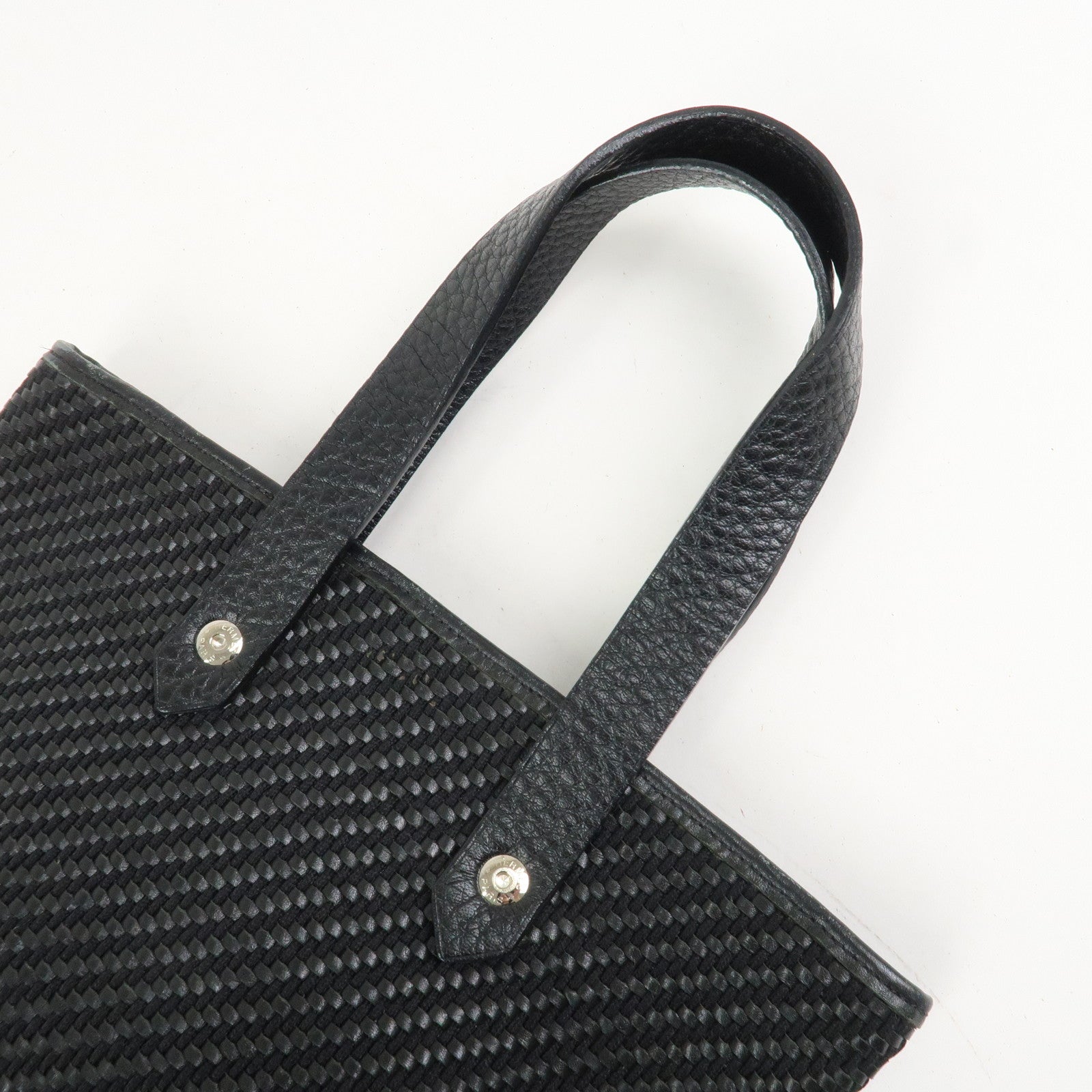 HERMES Amedaba PM Diago Canvas Leather Tote Bag Hand Bag Black