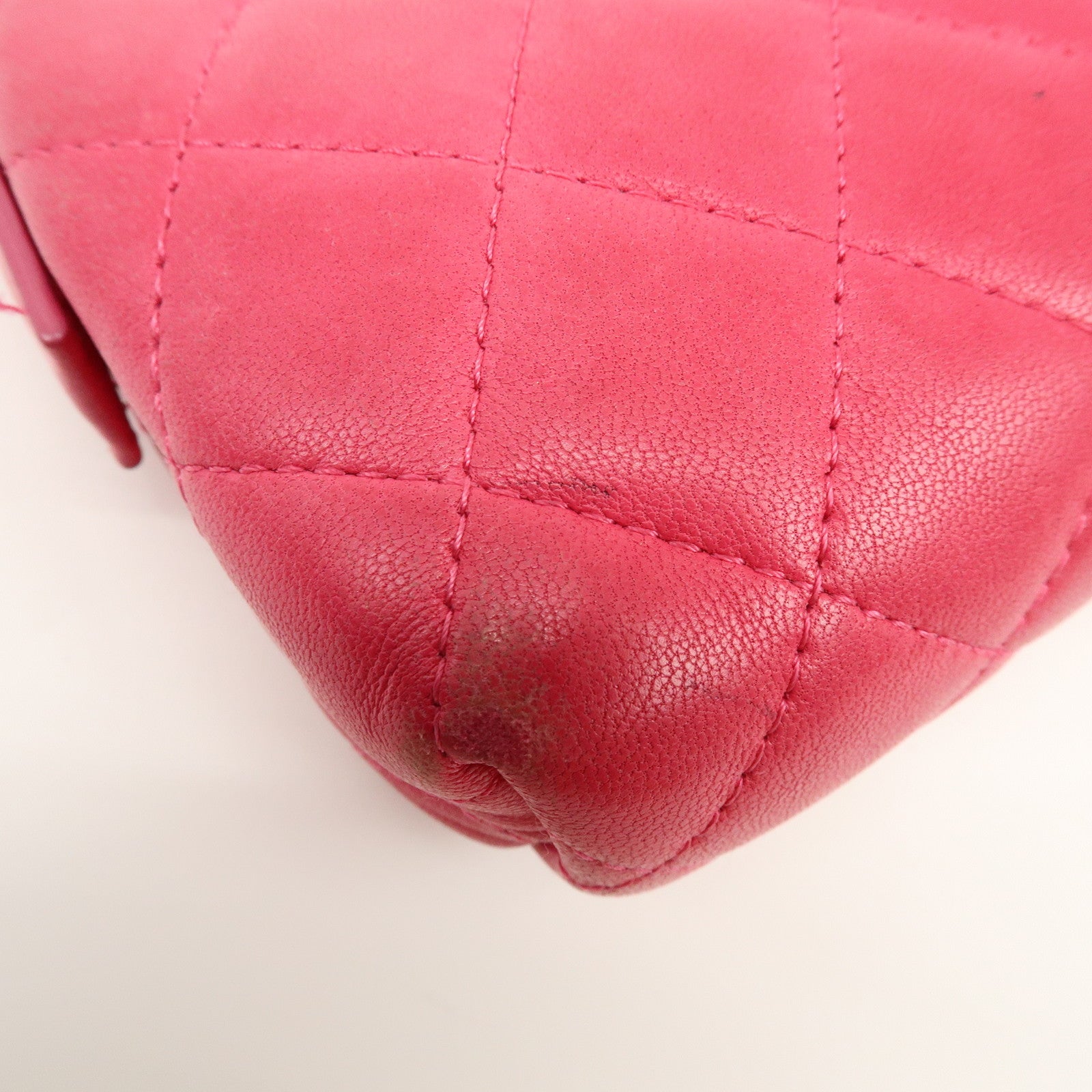 CHANEL Matelasse COCO Mark Lamb Skin Cosmetic Accessory Pouch Pink