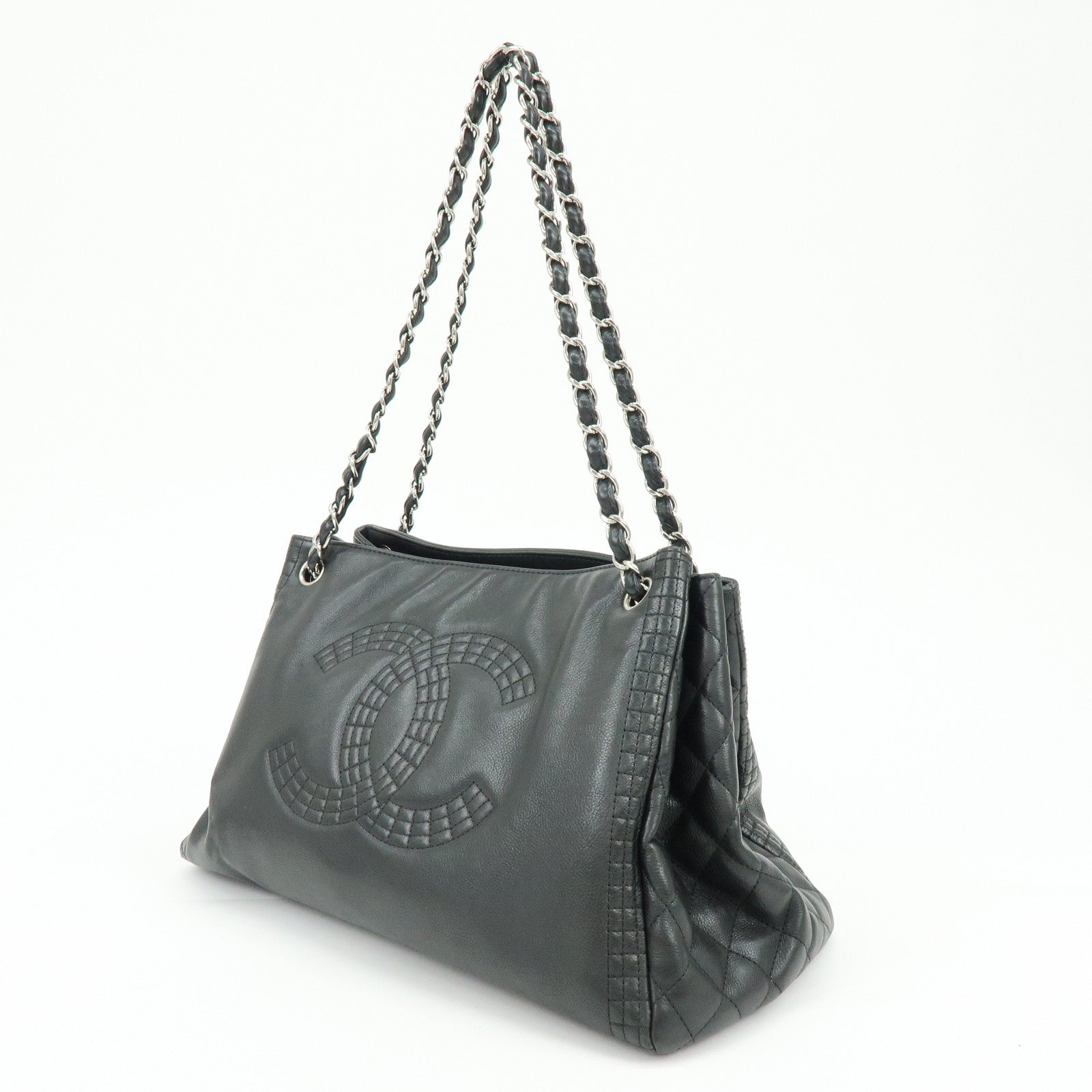 CHANEL Matelasse Leather Chain Tote Bag Shoulder Bag Black A67172