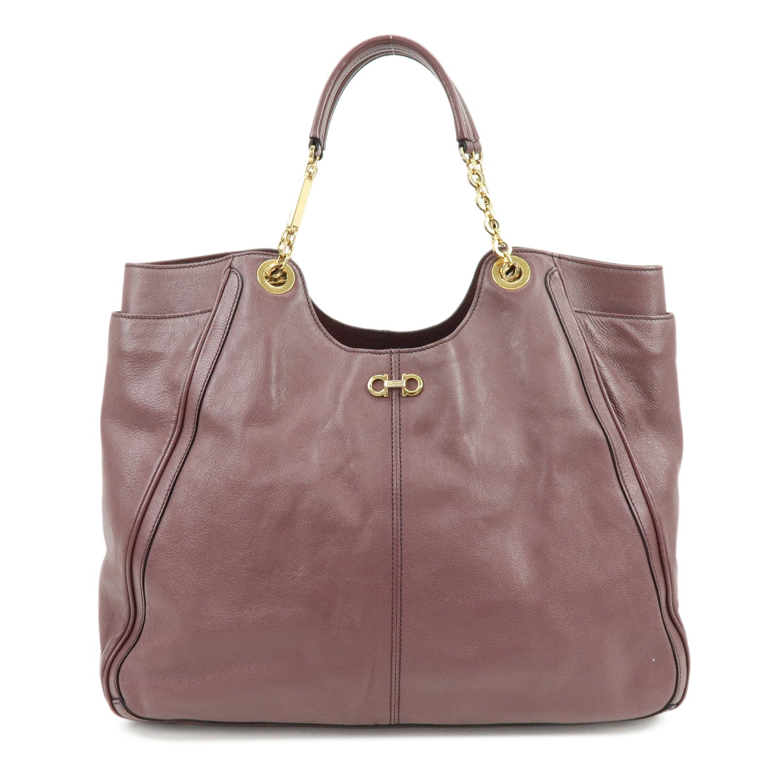 Ferragamo Gancini Leather Tote Bag Hand Bag Light Purple