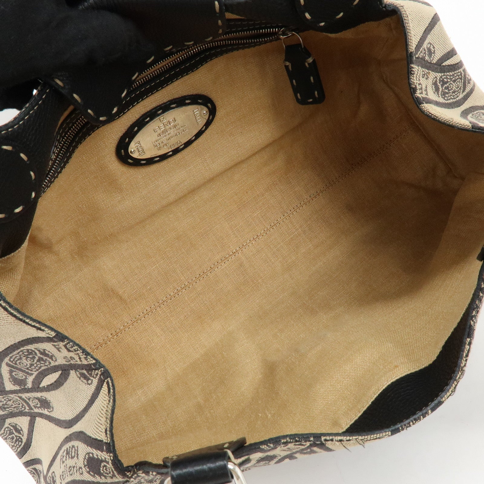 FENDI Selleria Canvas Leather Hand Bag Shoulder Bag Beige 8BR457