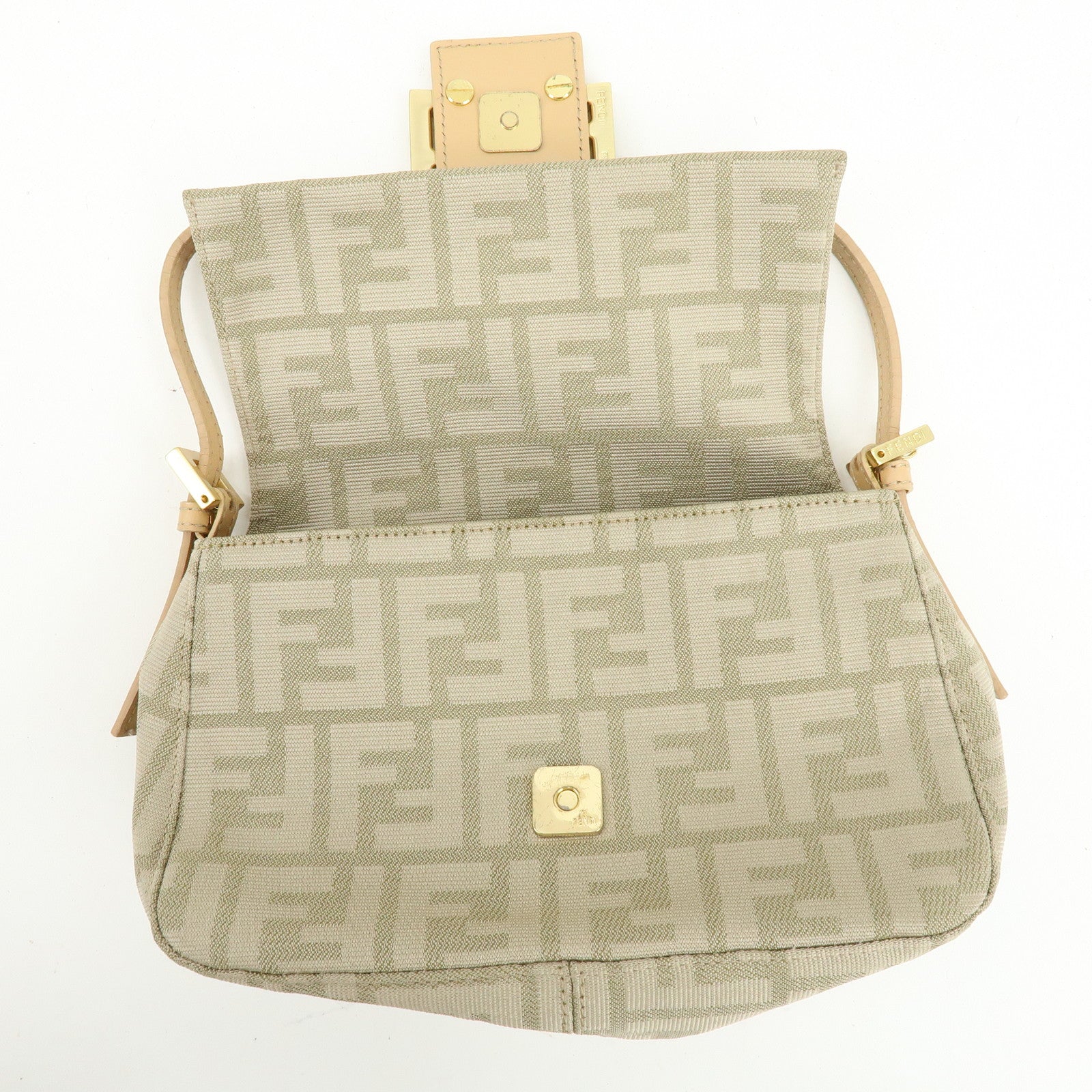 FENDI Zucca Canvas Leather Hand Bag Beige 8BR180