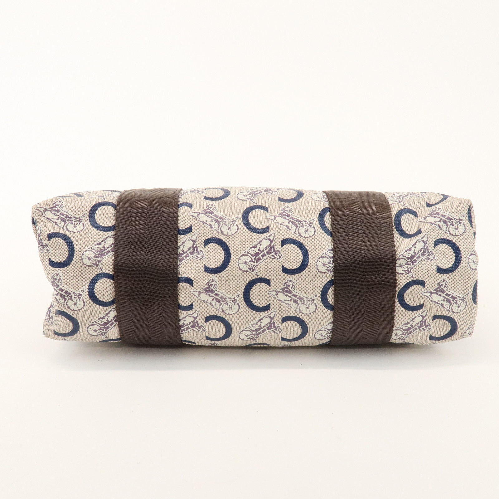 CELINE C Macadam PVC Nylon Leather Tote Bag Hand Bag Brown Beige