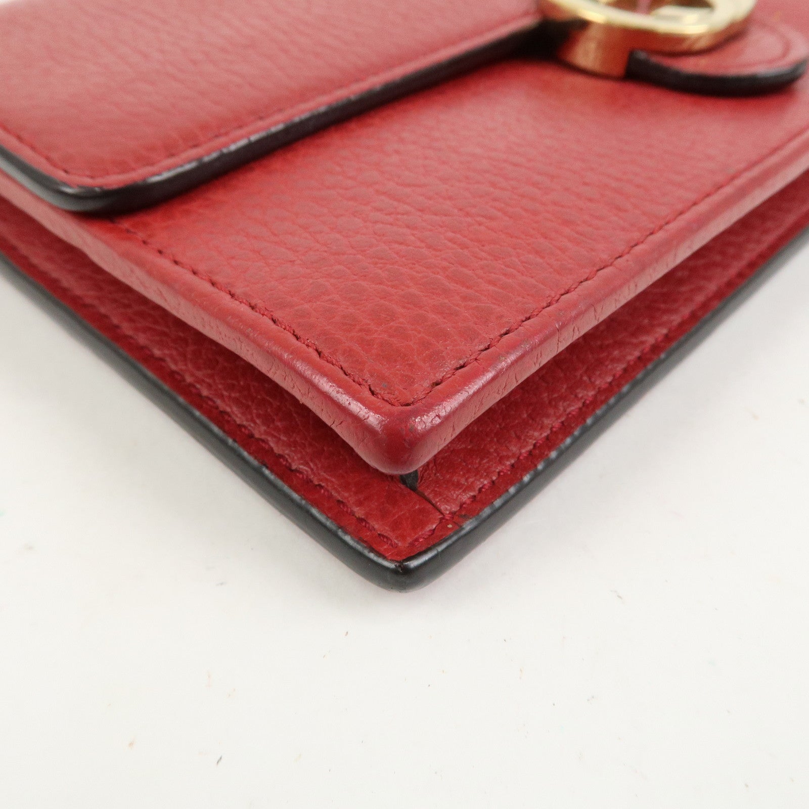 GUCCI Interlocking G Leather Chain Wallet Shoulder Bag Red 510314