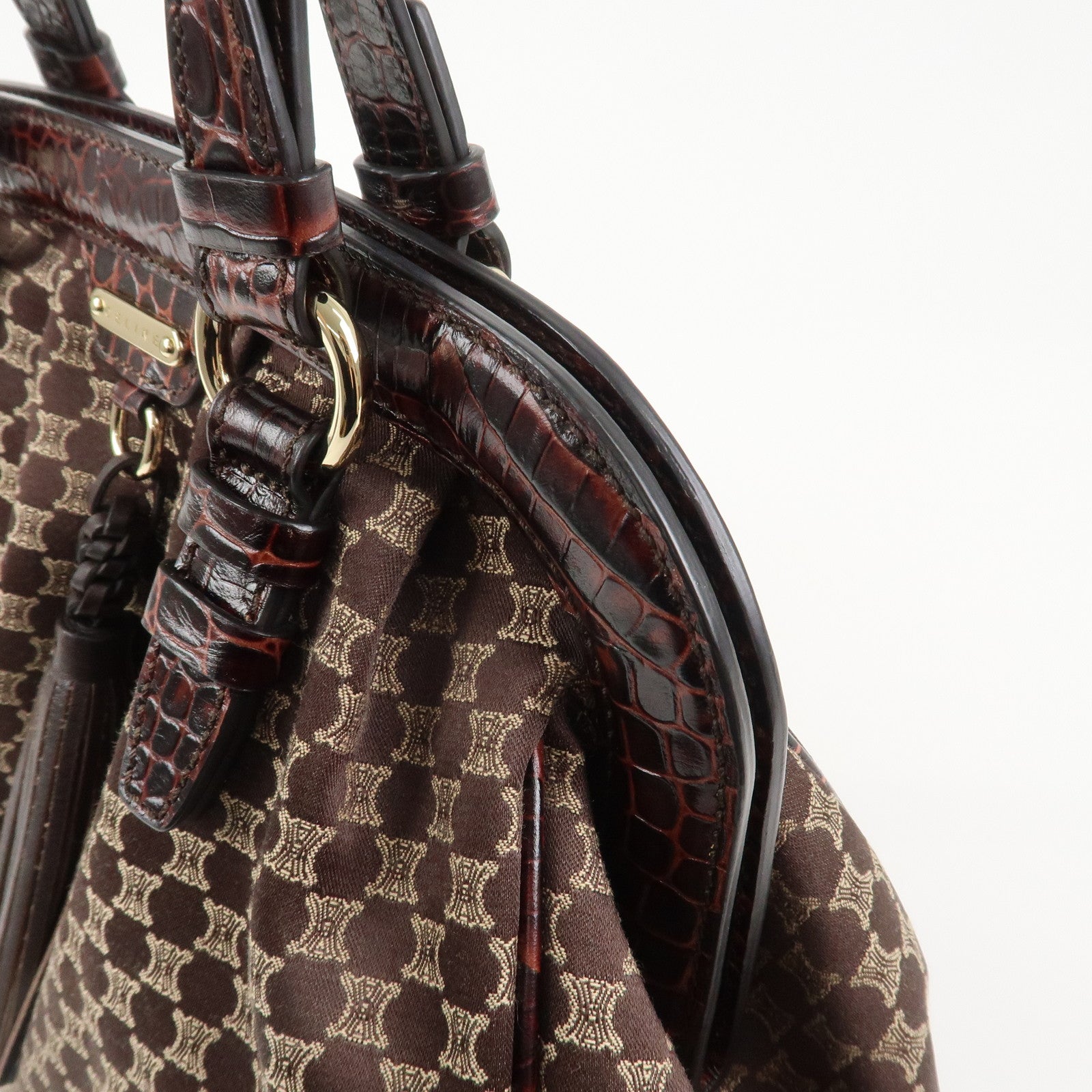 CELINE Macadam Canvas Emboss Leather Shoulder bag Dark Brown