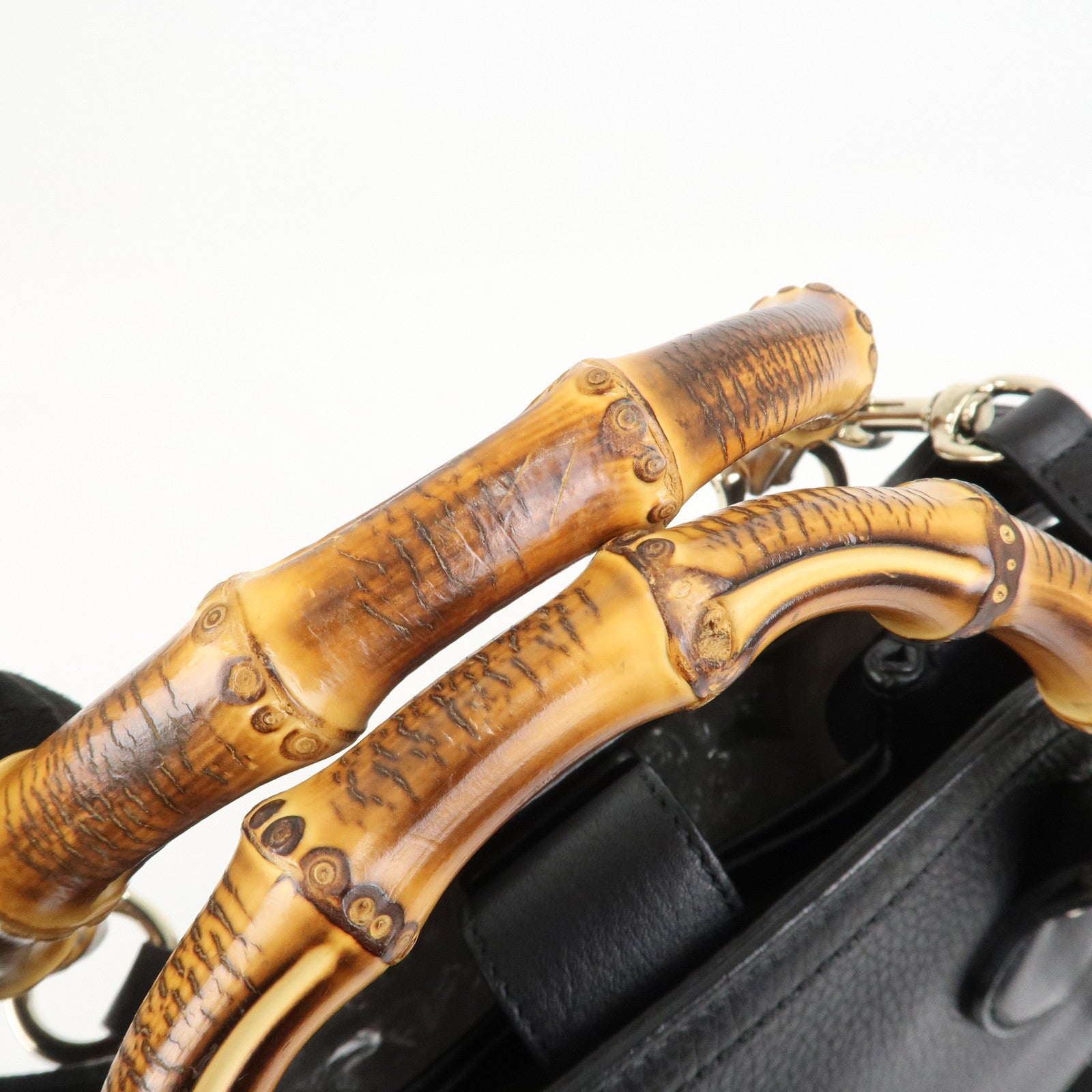 GUCCI Bamboo Logo Leather 2Way Shoulder Bag Hand Bag Black 308360