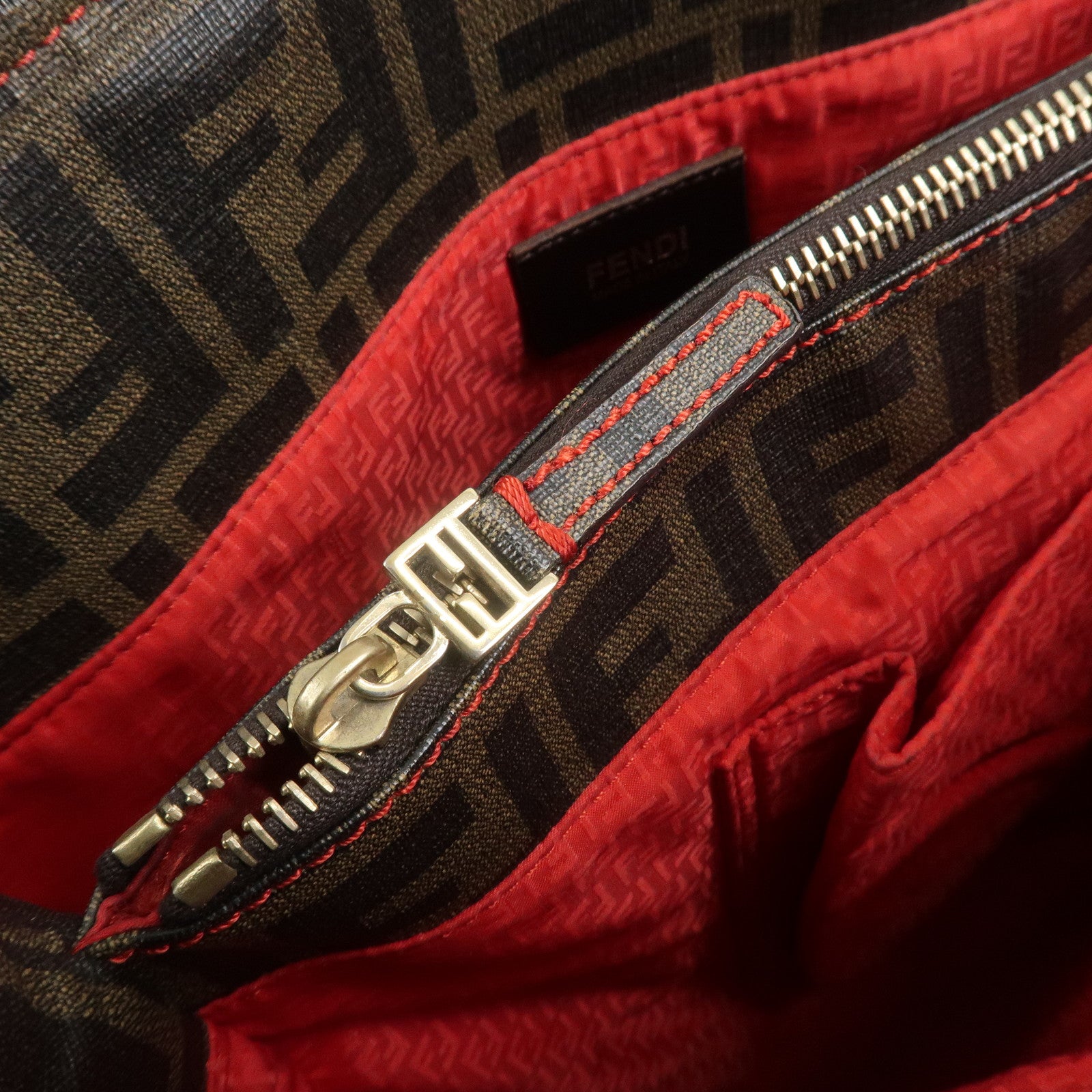 FENDI Zucca PVC Canvas Tote Bag Shoulder Bag Brown Black 8BH211