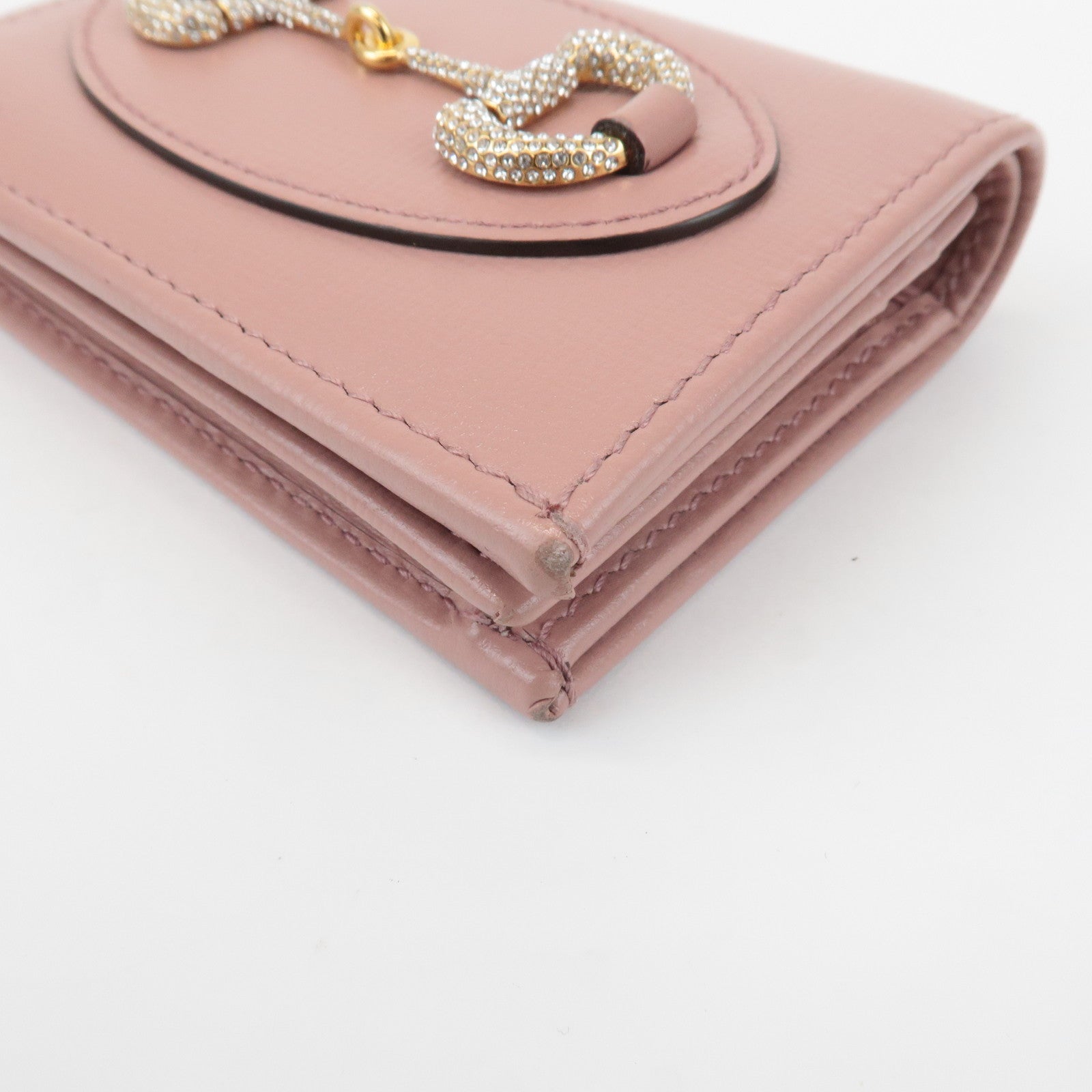 GUCCI Horsebit Leather Bi-fold Wallet Small Wallet Pink 621887 Used