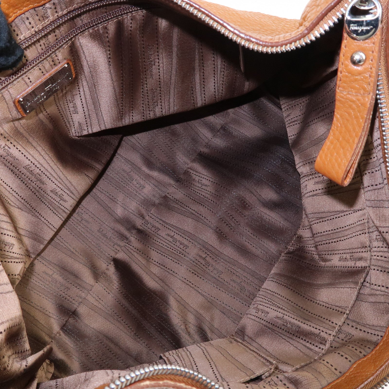 Ferragamo Gancini Leather Shoulder Bag Brown Silver Hardware Used