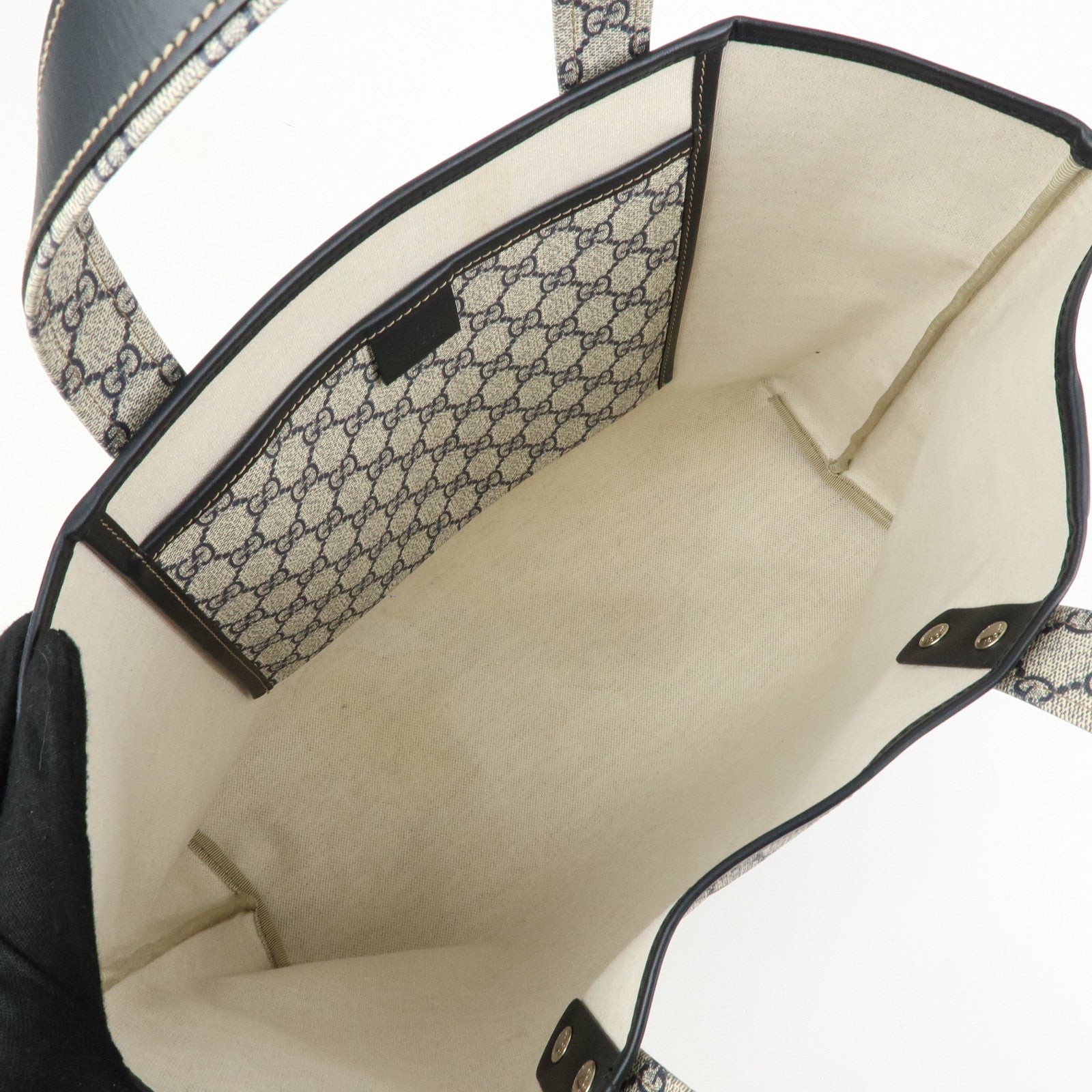 GUCCI Sherry GG Supreme PVC Leather Tote Bag Navy Black 211134