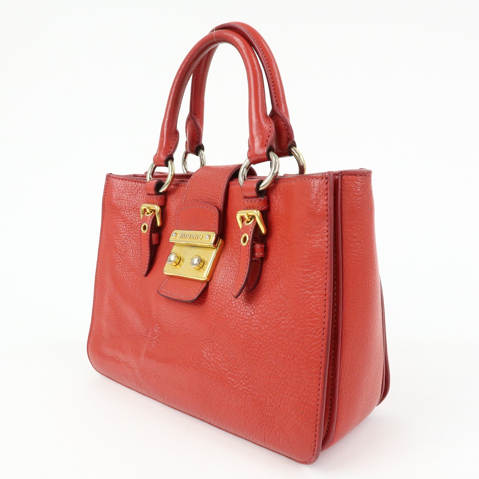 MIU MIU Madras Leather 2Way Bag Hand Bag Shoulder Bag Red