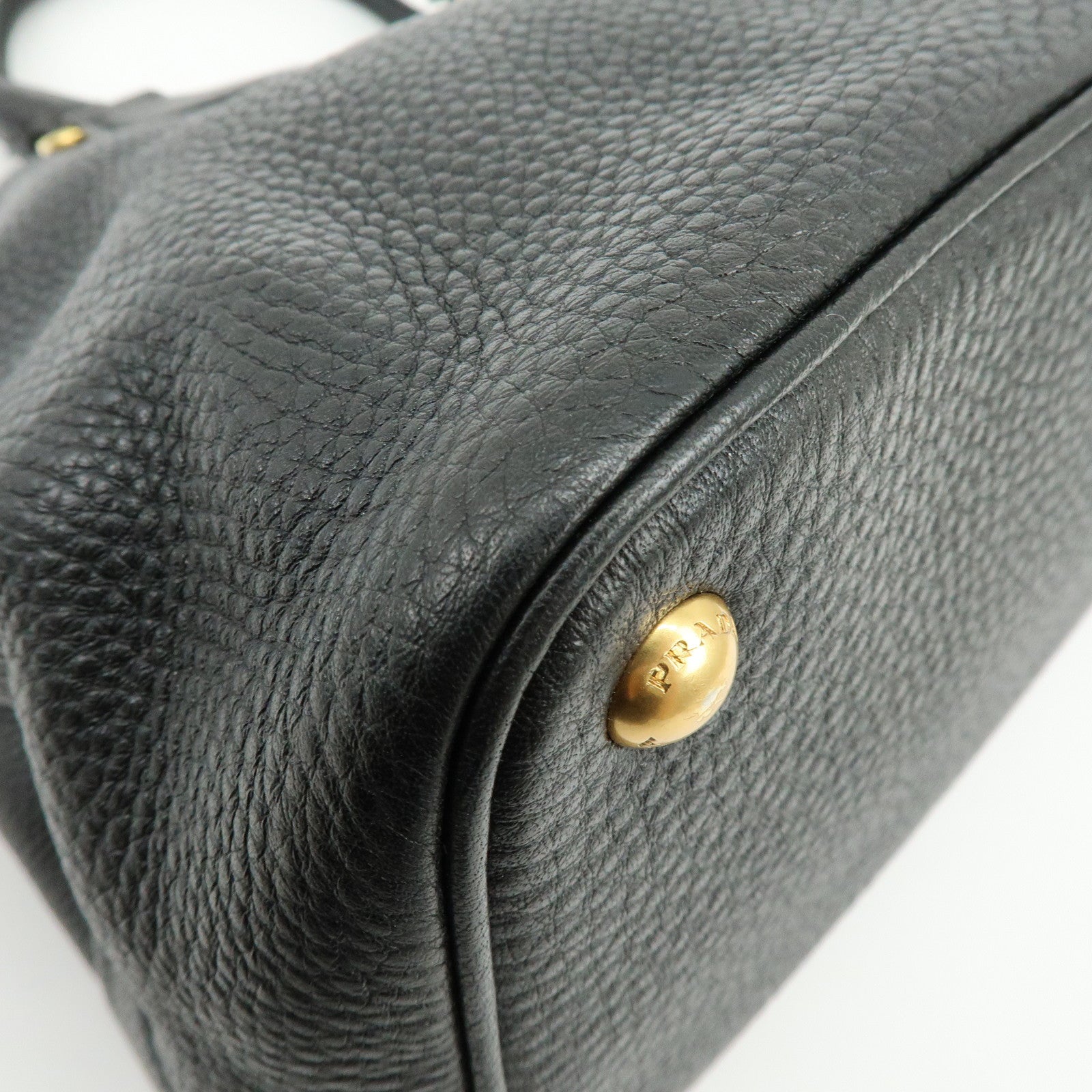 PRADA Calf Leather Tote Bag Hand Bag Black BN2579