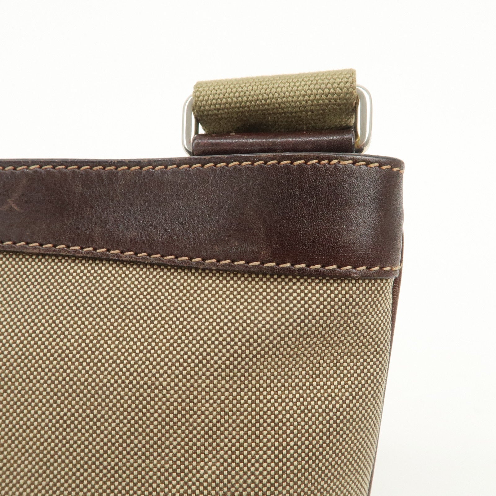 PRADA Logo Jacquard Leather Shoulder Bag Beige Brown BT0537