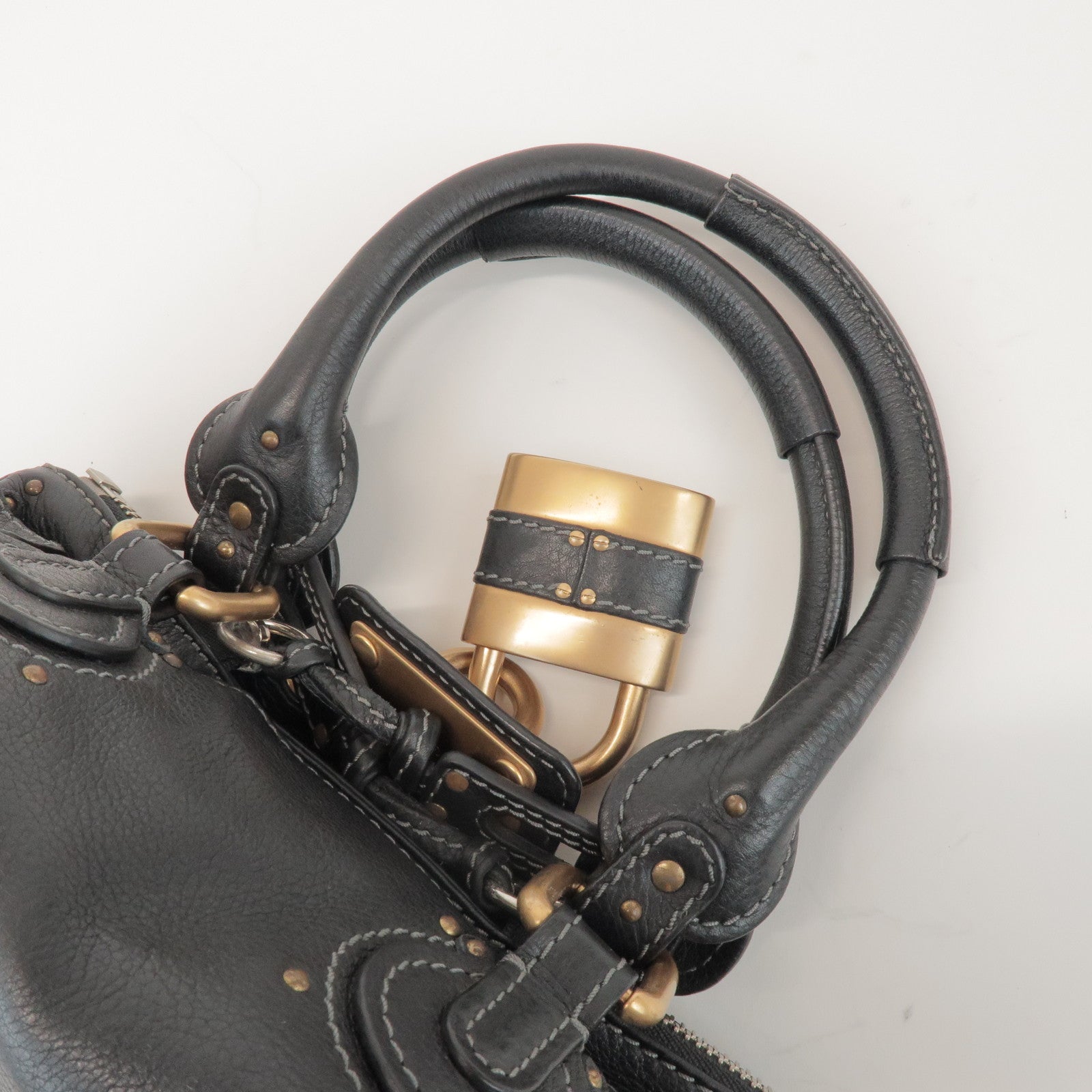Chloe Logo Paddington Mini Leather Hand Bag Cadena Black